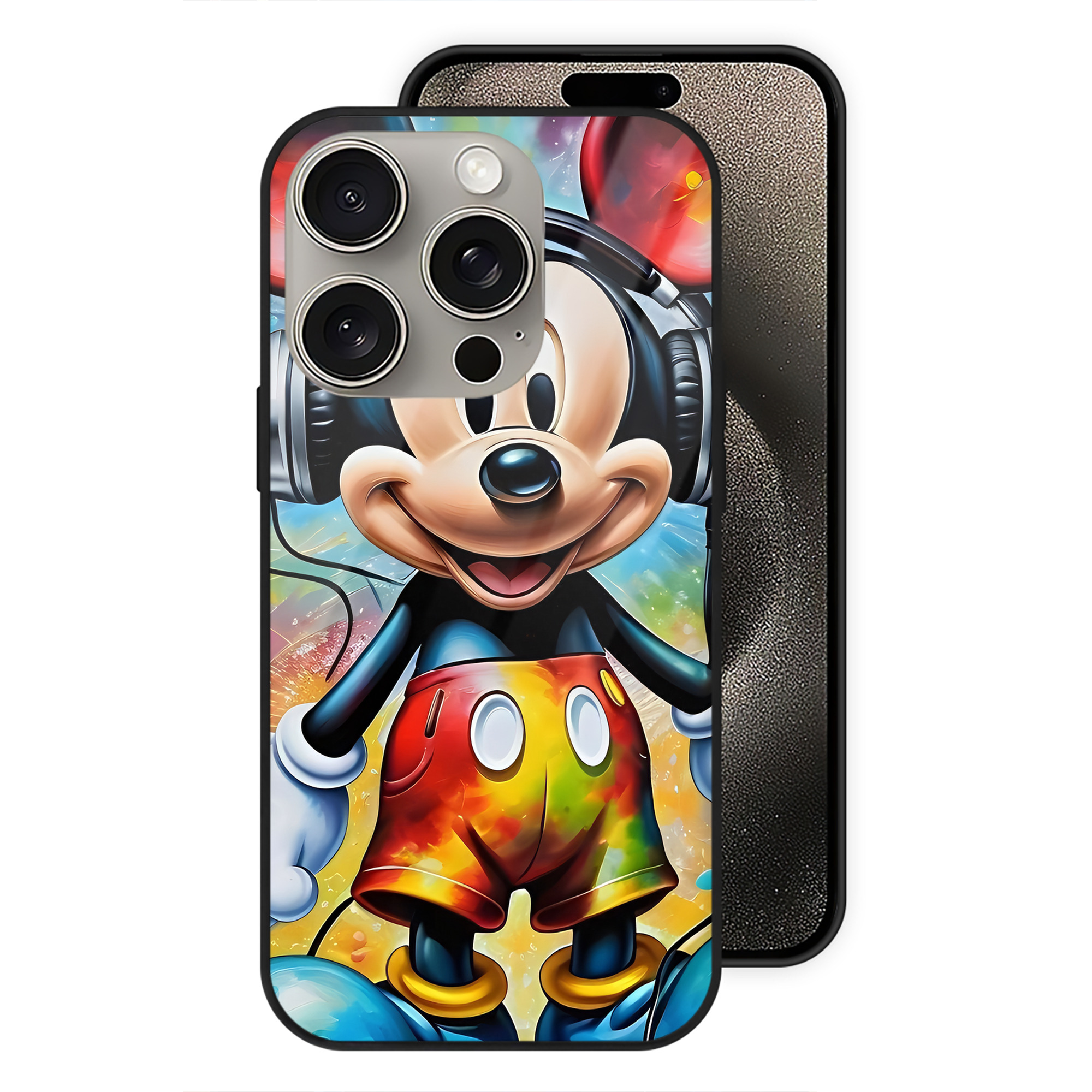 （画像用） ミッキーマウス Mickey Mouse 【iPhone15Pro対応】スマホケース 耐衝撃＆黄変防止 背面ガラス