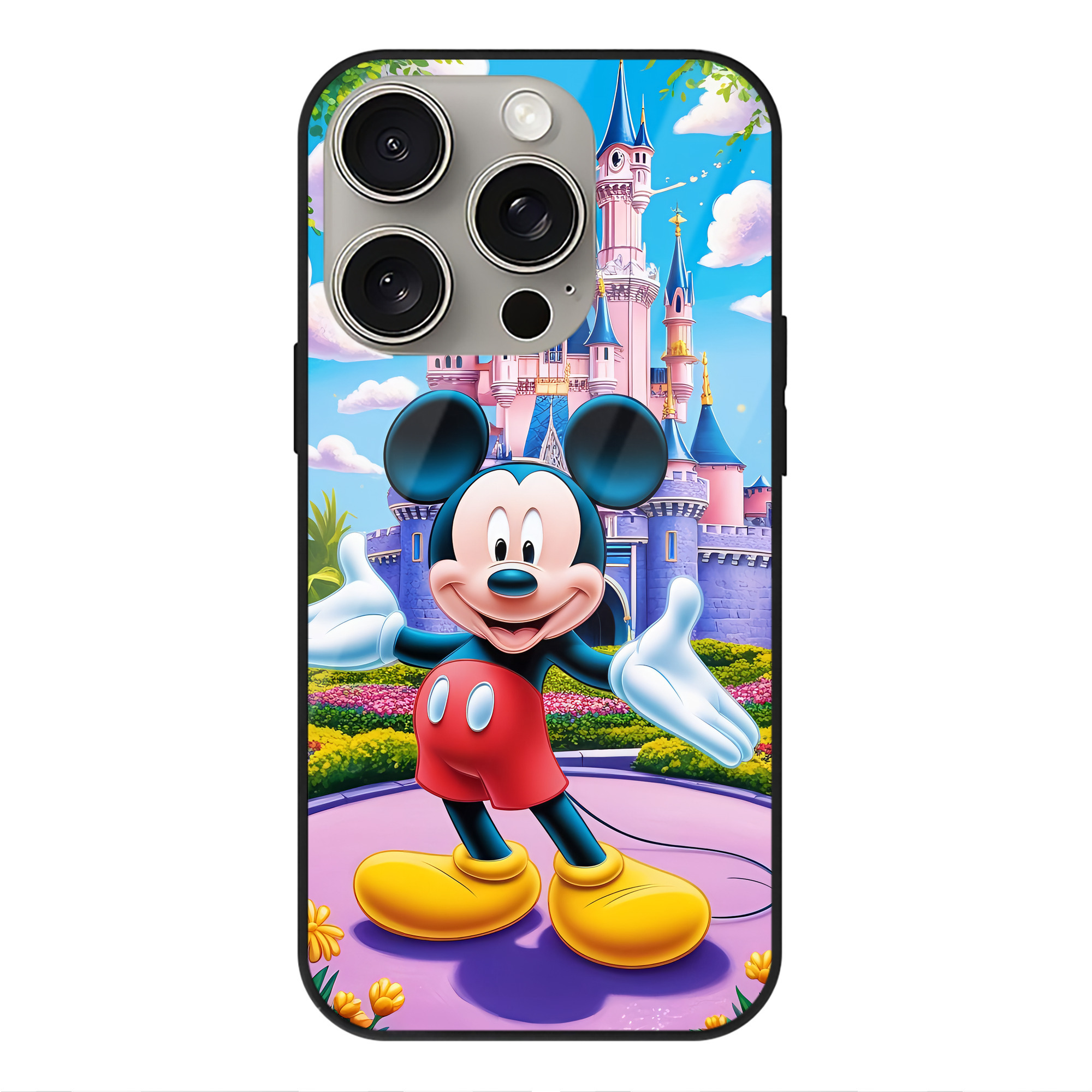 （画像用） ミッキーマウス Mickey Mouse 【iPhone15Pro対応】スマホケース 耐衝撃＆黄変防止 背面ガラス