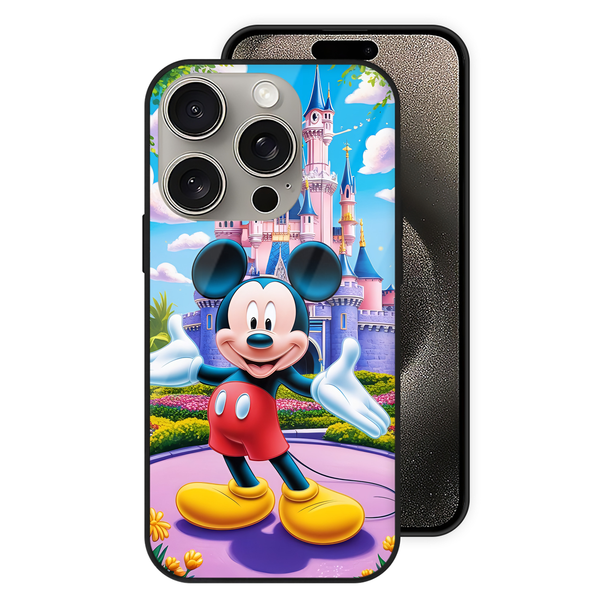（画像用） ミッキーマウス Mickey Mouse 【iPhone15Pro対応】スマホケース 耐衝撃＆黄変防止 背面ガラス
