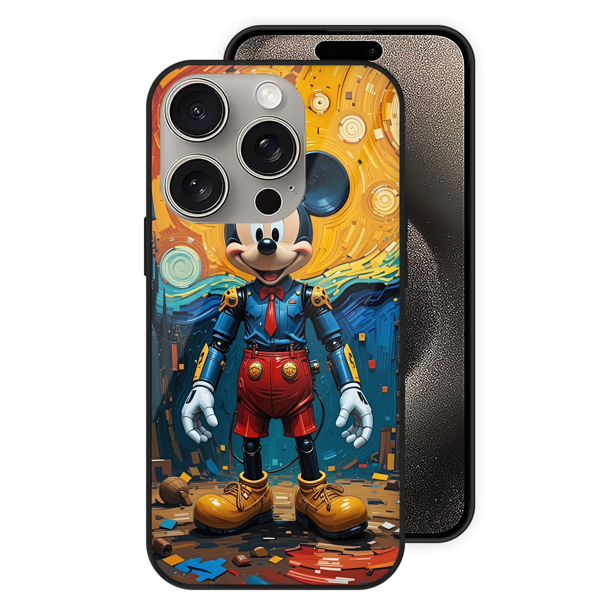 （画像用） ミッキーマウス Mickey Mouse 【iPhone15Pro対応】スマホケース 耐衝撃＆黄変防止 背面ガラス