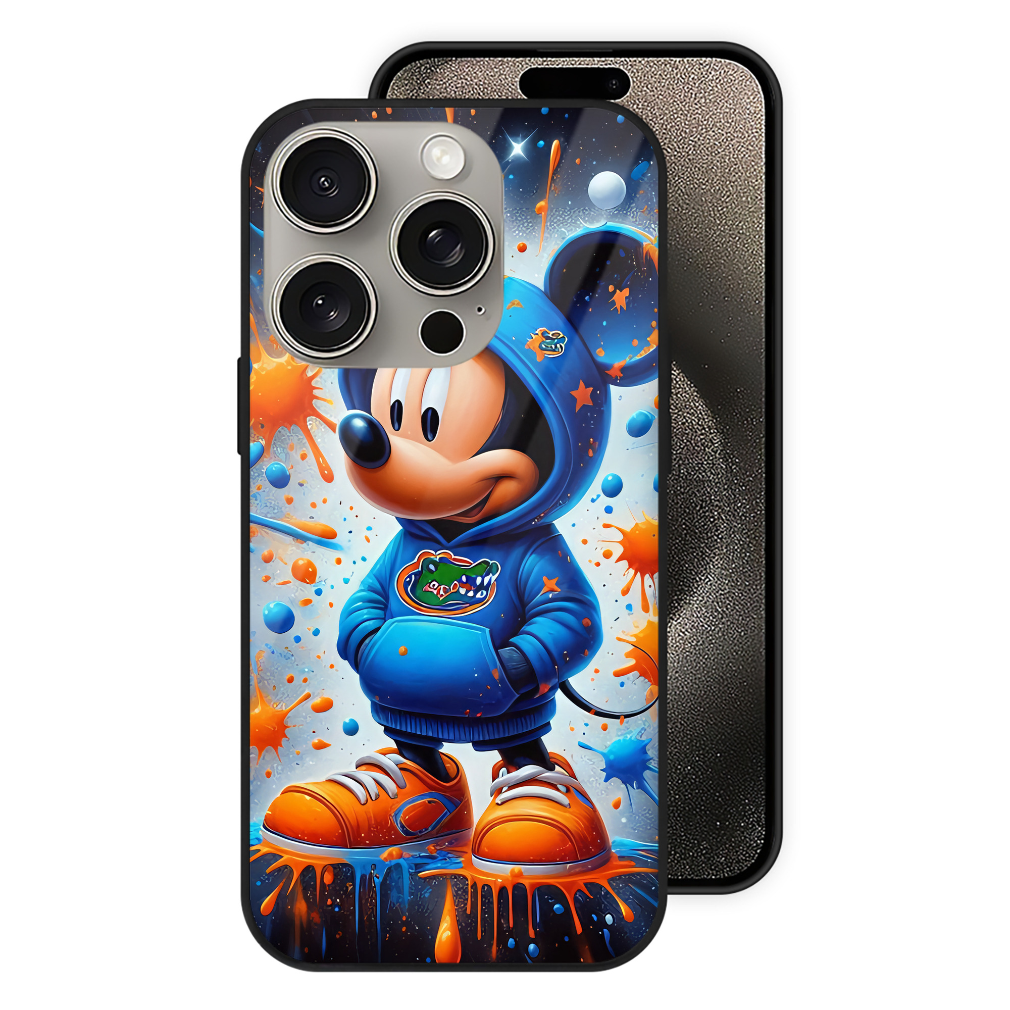（画像用） ミッキーマウス Mickey Mouse 【iPhone15Pro対応】スマホケース 耐衝撃＆黄変防止 背面ガラス