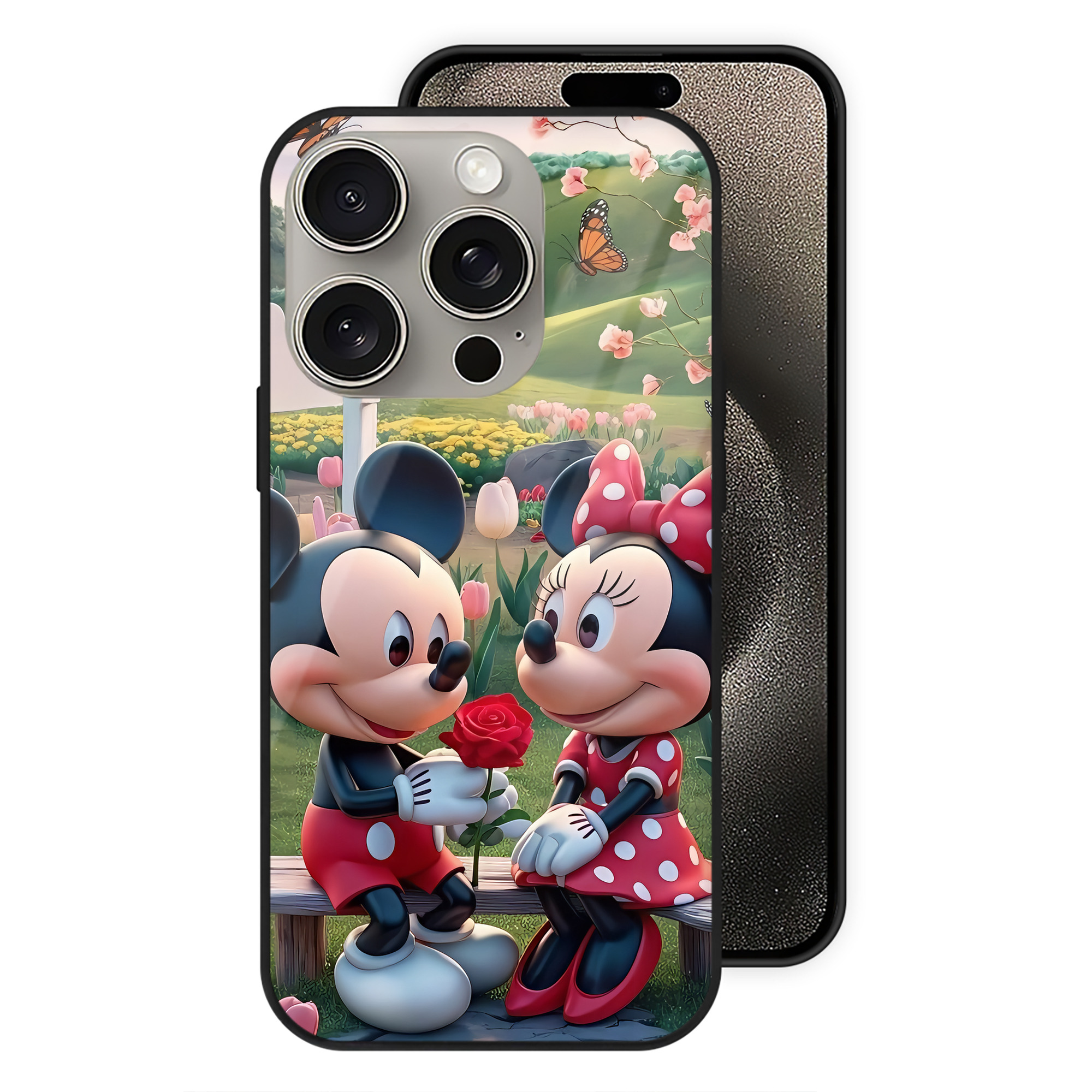 （画像用） ミッキーマウス Mickey Mouse 【iPhone15Pro対応】スマホケース 耐衝撃＆黄変防止 背面ガラス