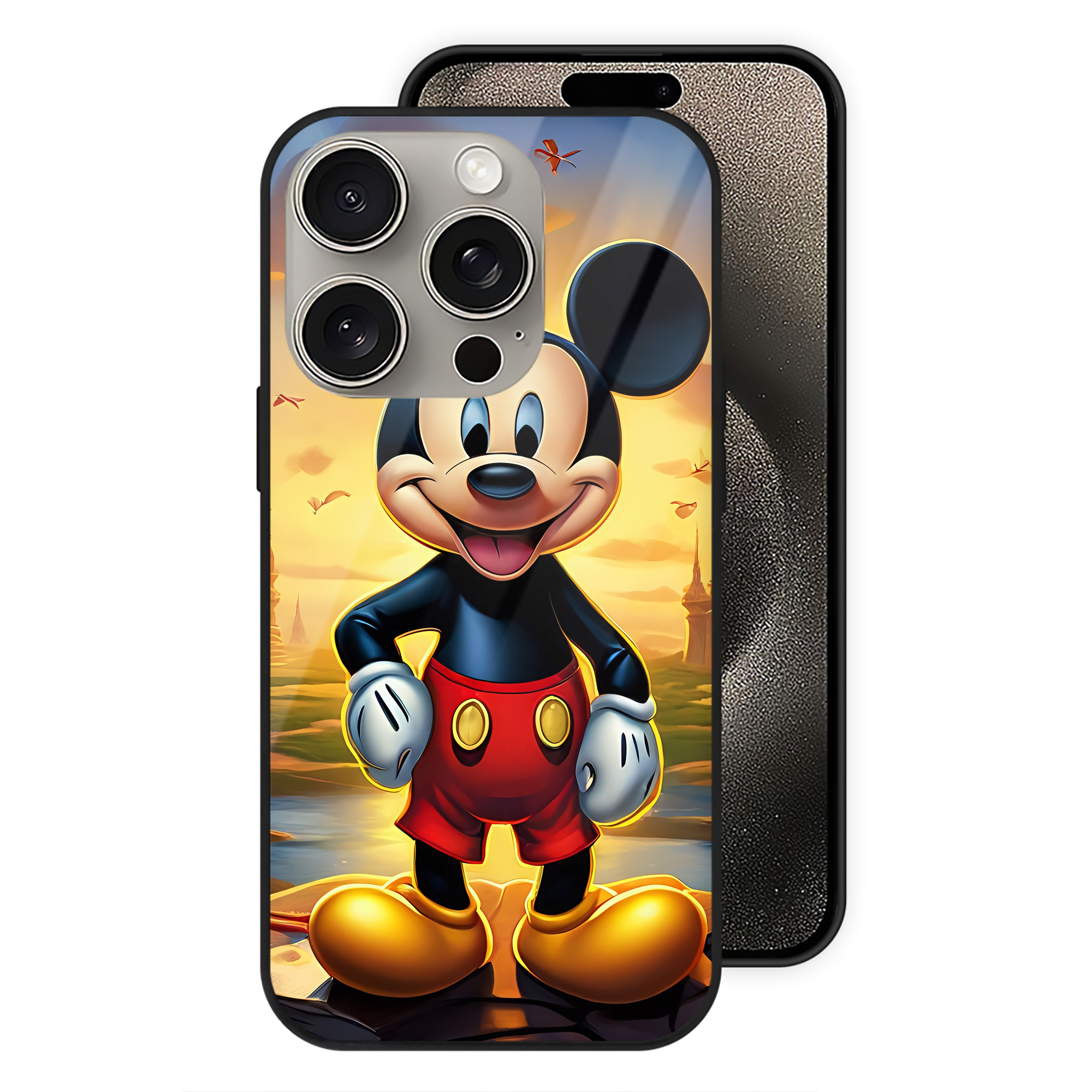 （画像用） ミッキーマウス Mickey Mouse 【iPhone15Pro対応】スマホケース 耐衝撃＆黄変防止 背面ガラス