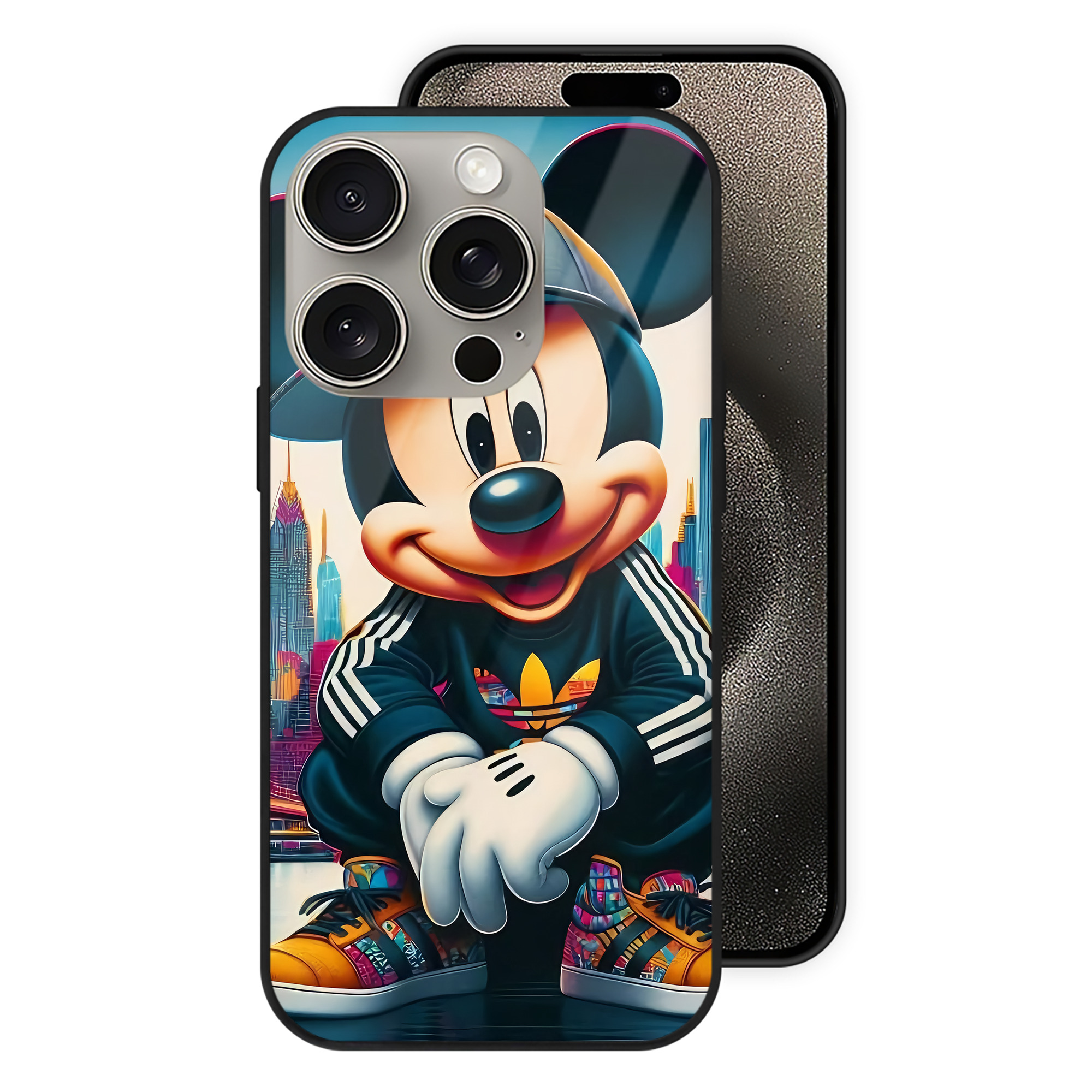 （画像用） ミッキーマウス Mickey Mouse 【iPhone15Pro対応】スマホケース 耐衝撃＆黄変防止 背面ガラス