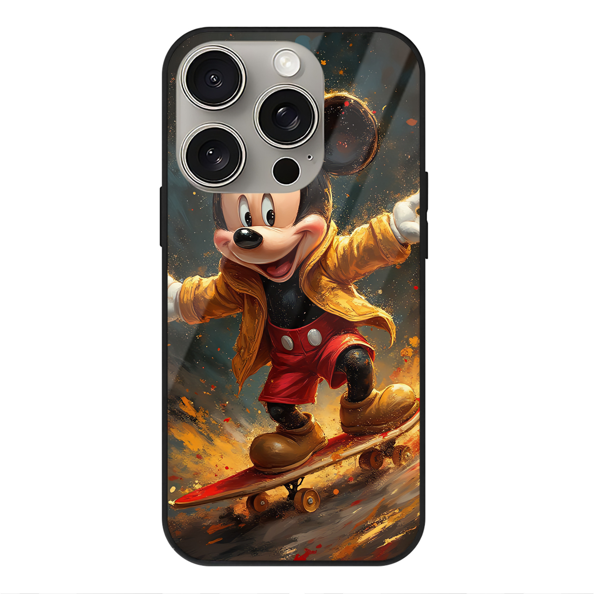 （画像用） ミッキーマウス Mickey Mouse 【iPhone15Pro対応】スマホケース 耐衝撃＆黄変防止 背面ガラス