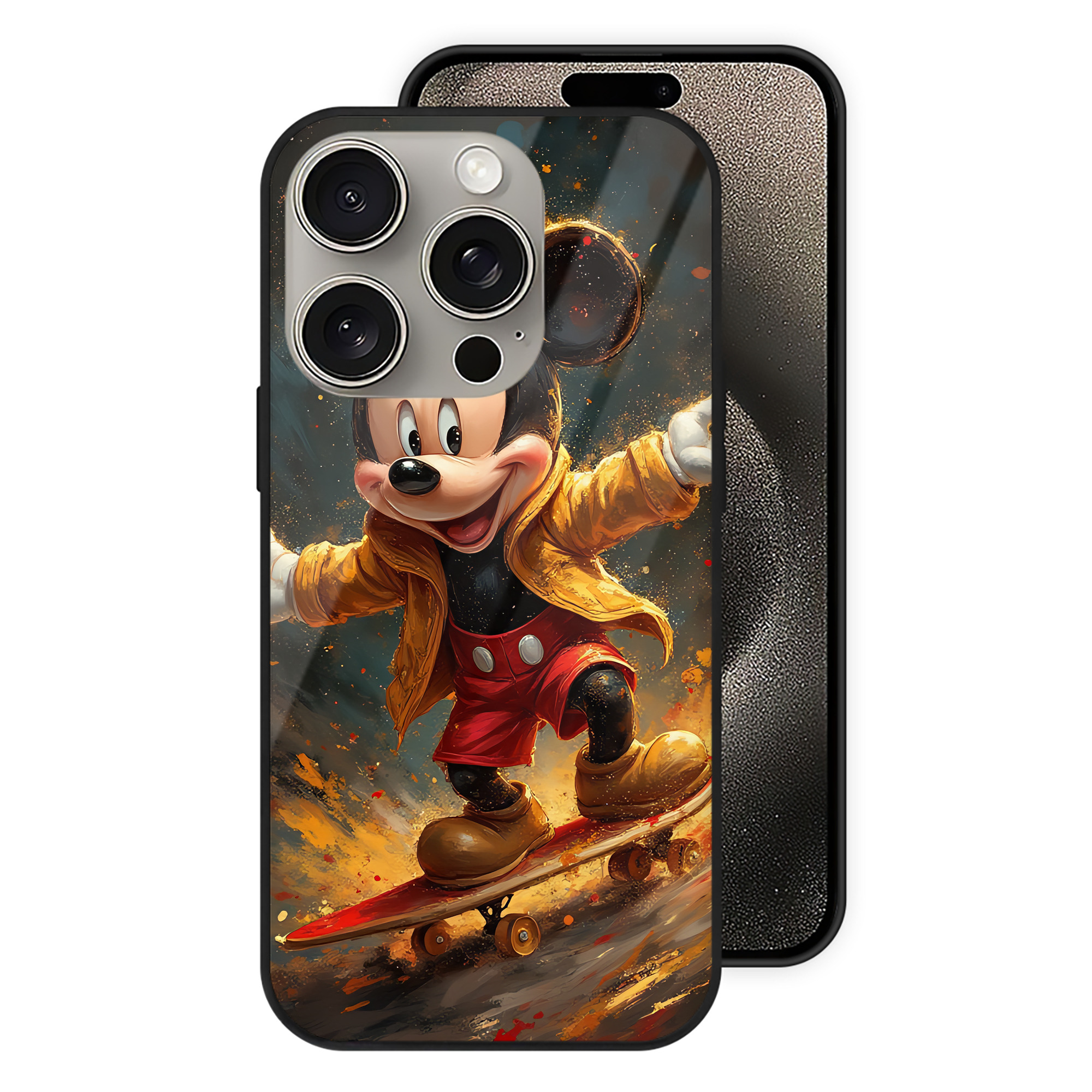 （画像用） ミッキーマウス Mickey Mouse 【iPhone15Pro対応】スマホケース 耐衝撃＆黄変防止 背面ガラス