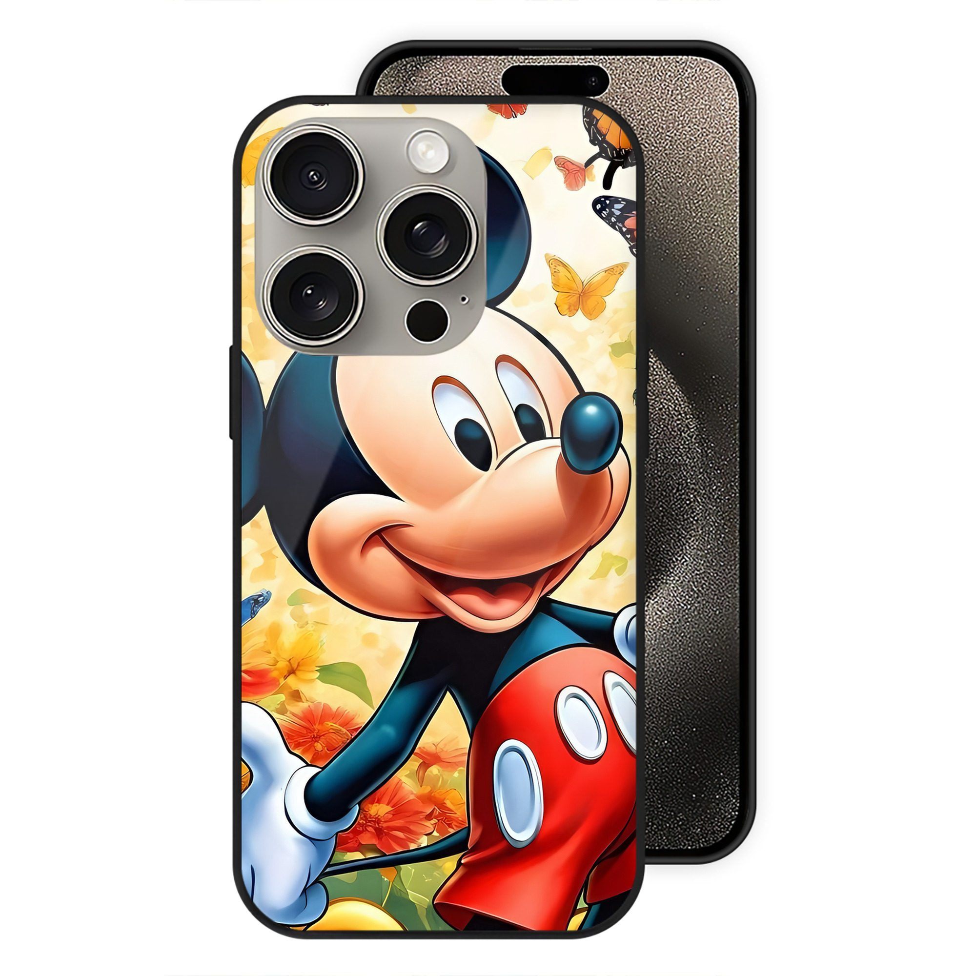 （画像用） ミッキーマウス Mickey Mouse 【iPhone15Pro対応】スマホケース 耐衝撃＆黄変防止 背面ガラス