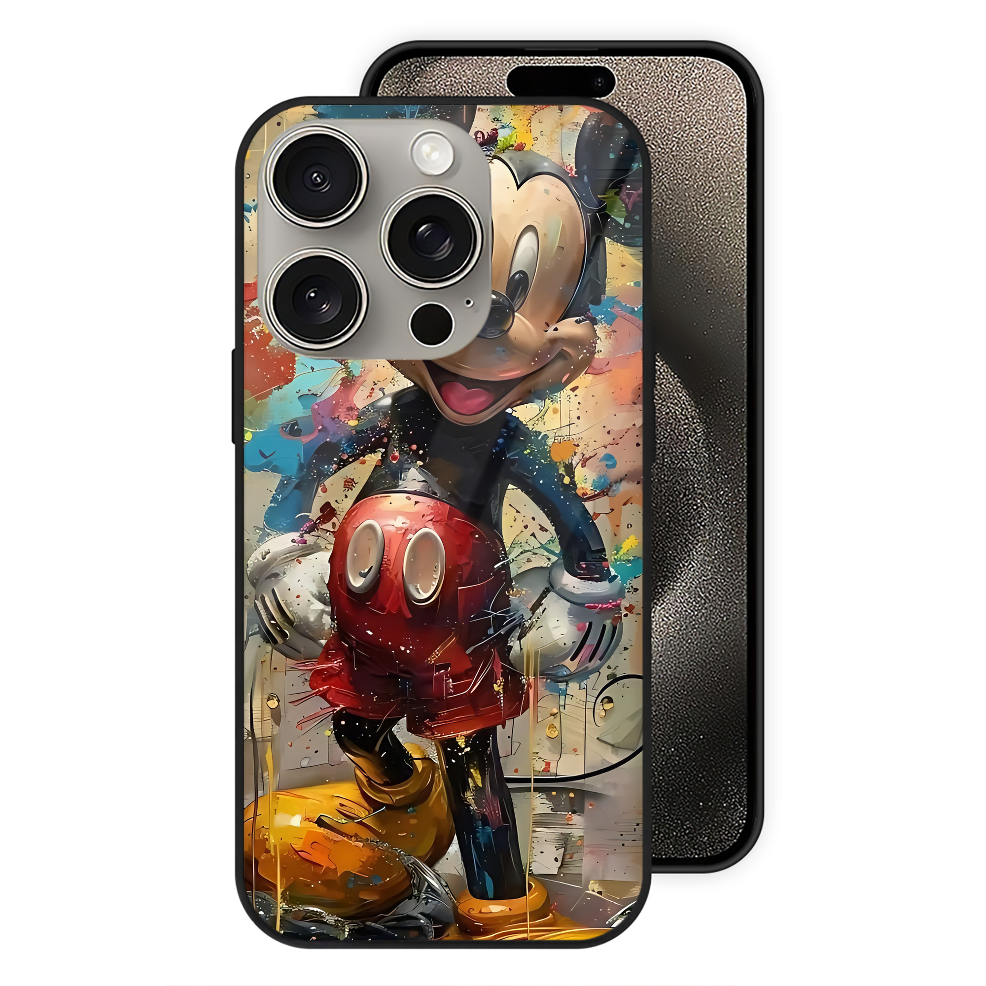 （画像用） ミッキーマウス Mickey Mouse 【iPhone15Pro対応】スマホケース 耐衝撃＆黄変防止 背面ガラス