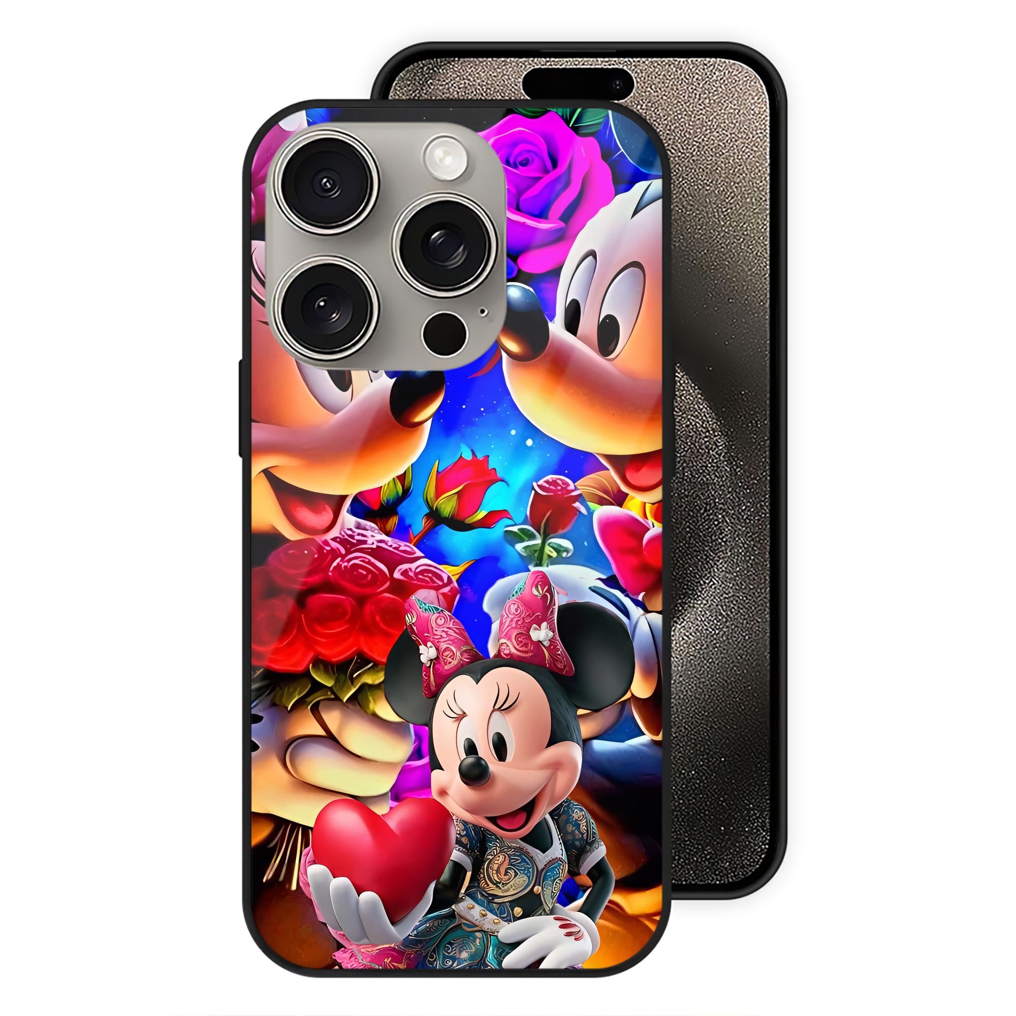 （画像用） ミッキーマウス Mickey Mouse 【iPhone15Pro対応】スマホケース 耐衝撃＆黄変防止 背面ガラス