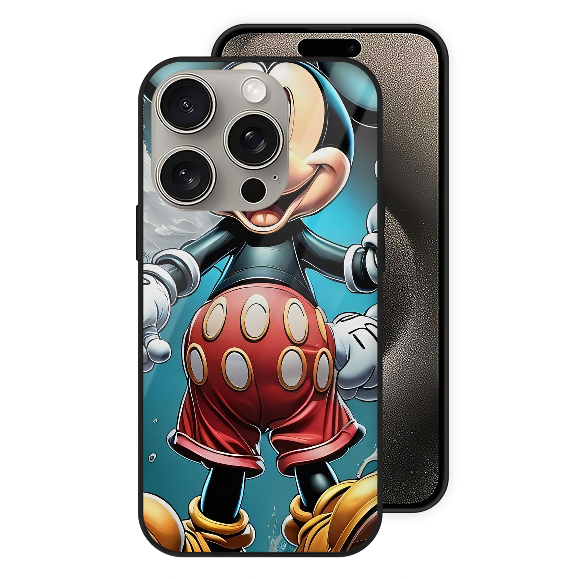 （画像用） ミッキーマウス Mickey Mouse 【iPhone15Pro対応】スマホケース 耐衝撃＆黄変防止 背面ガラス
