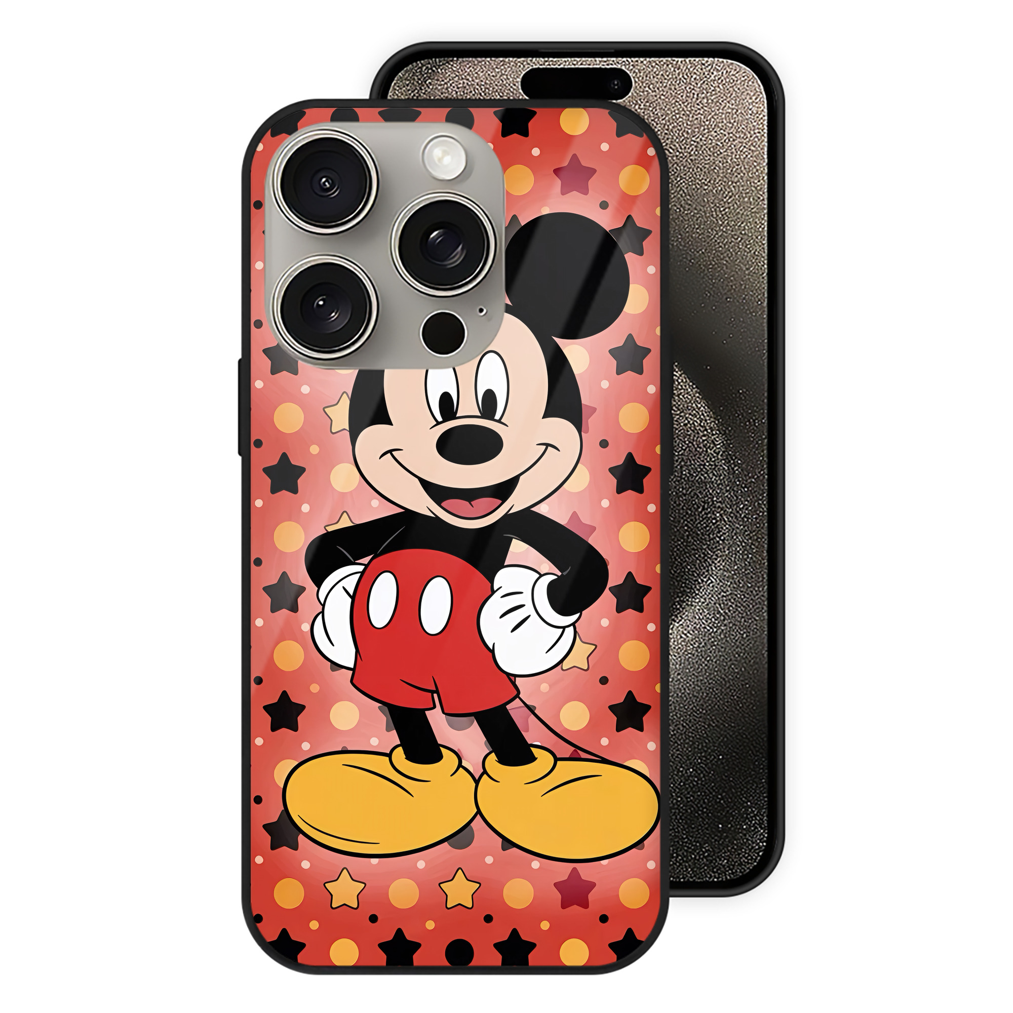 （画像用） ミッキーマウス Mickey Mouse 【iPhone15Pro対応】スマホケース 耐衝撃＆黄変防止 背面ガラス