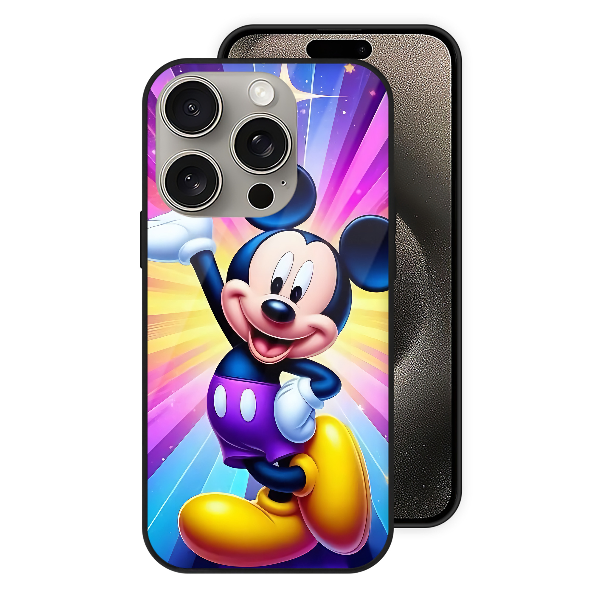 （画像用） ミッキーマウス Mickey Mouse 【iPhone15Pro対応】スマホケース 耐衝撃＆黄変防止 背面ガラス