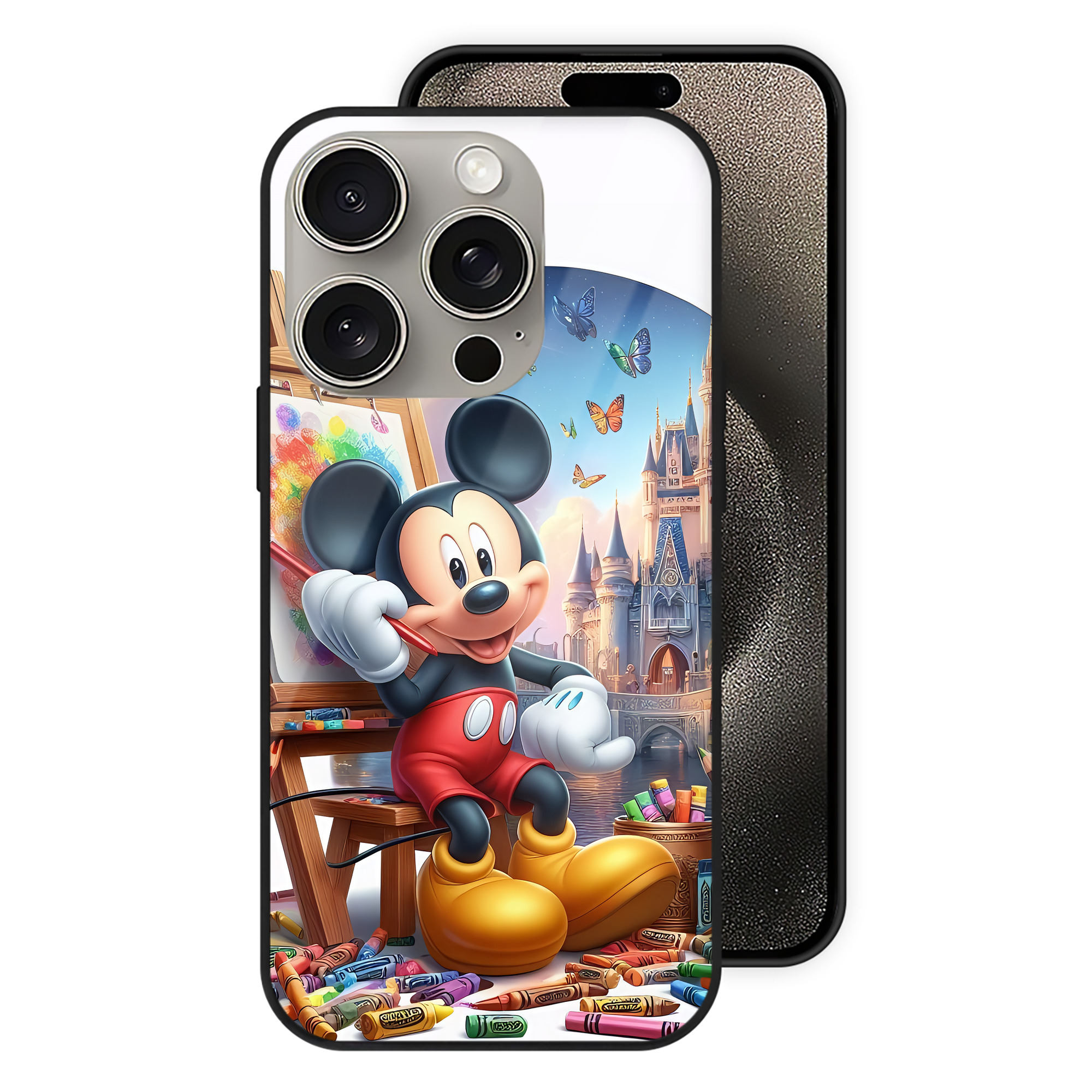 （画像用） ミッキーマウス Mickey Mouse 【iPhone15Pro対応】スマホケース 耐衝撃＆黄変防止 背面ガラス