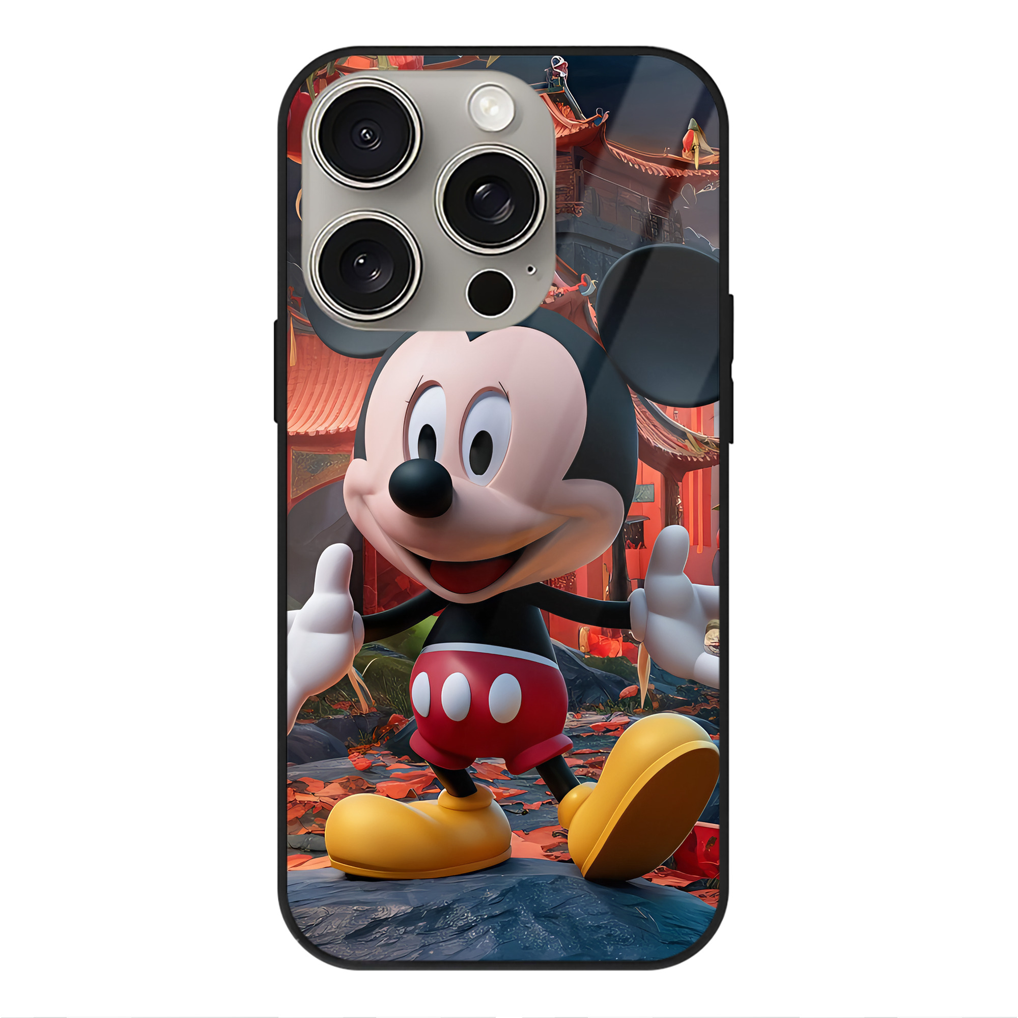 （画像用） ミッキーマウス Mickey Mouse 【iPhone15Pro対応】スマホケース 耐衝撃＆黄変防止 背面ガラス