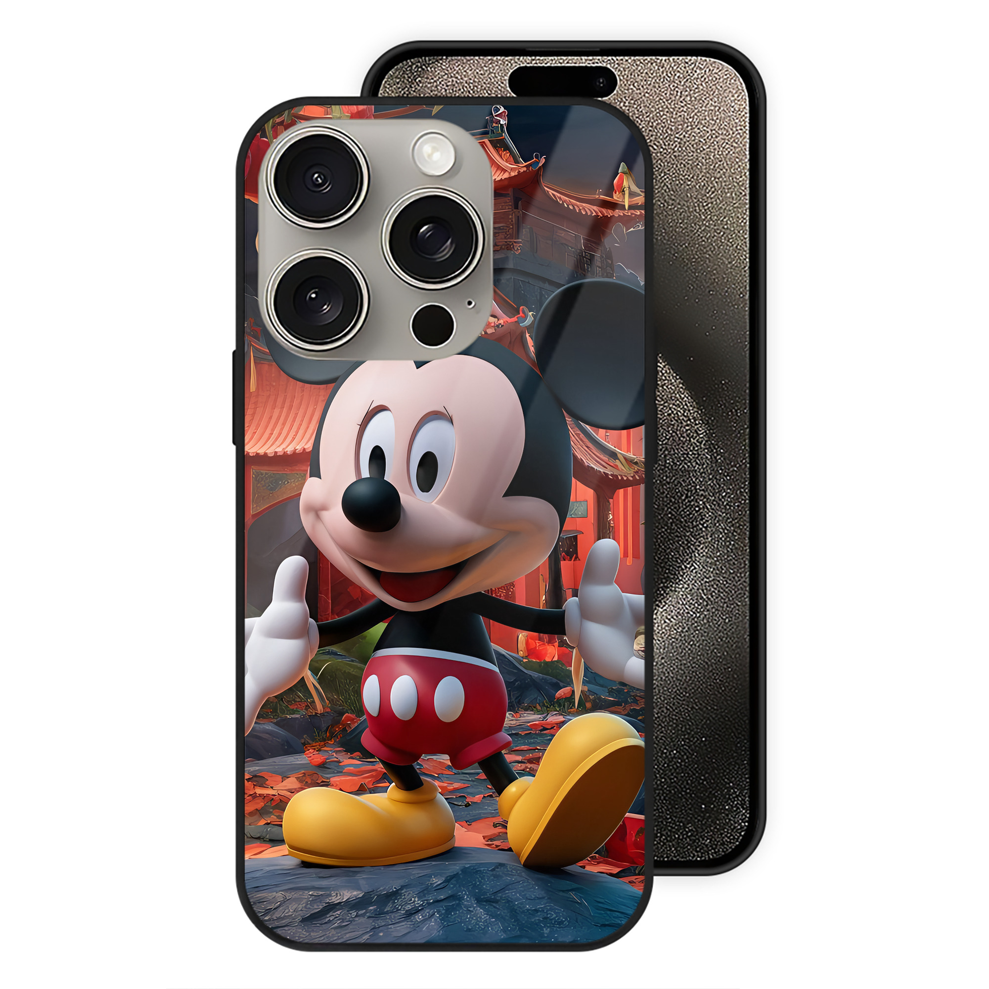 （画像用） ミッキーマウス Mickey Mouse 【iPhone15Pro対応】スマホケース 耐衝撃＆黄変防止 背面ガラス