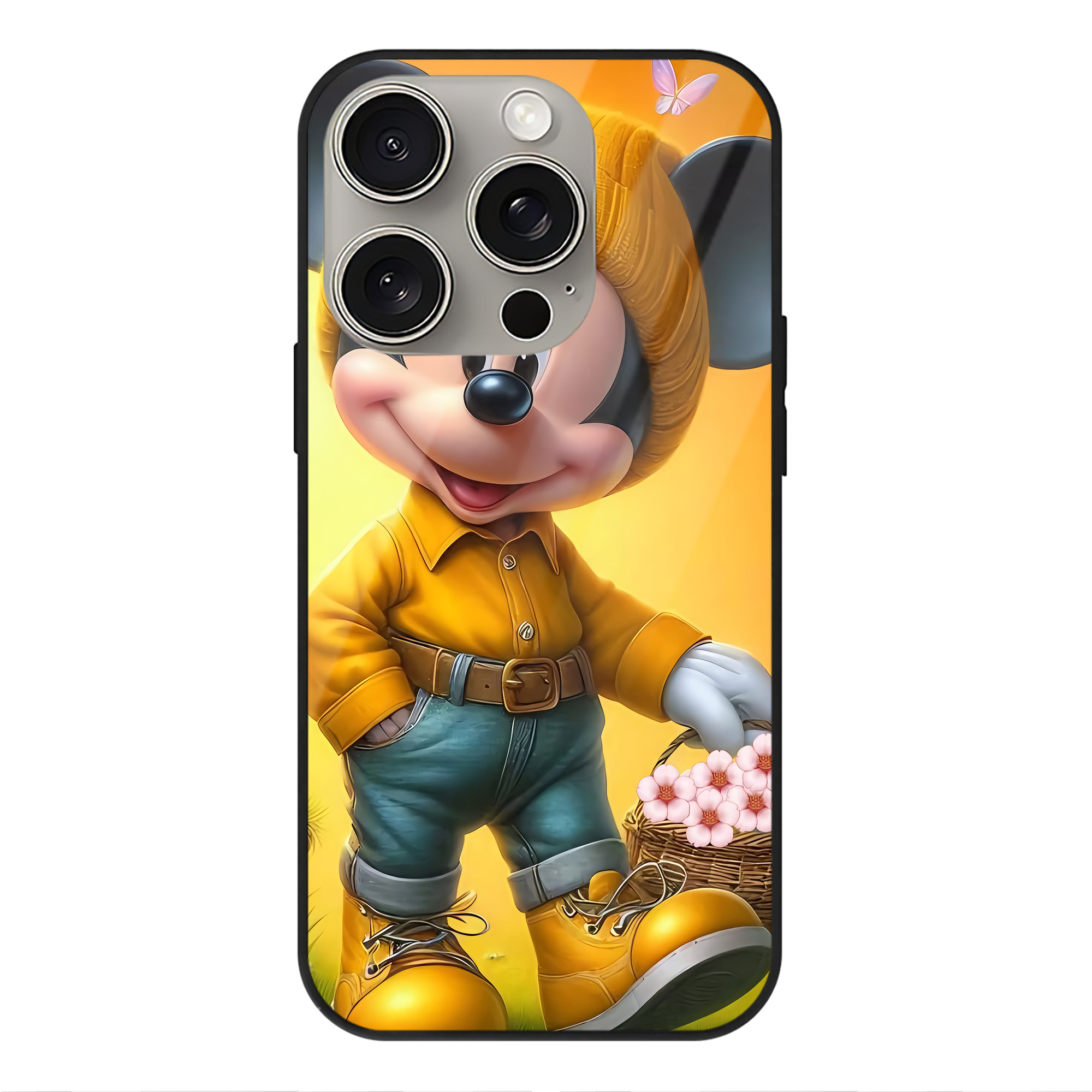 （画像用） ミッキーマウス Mickey Mouse 【iPhone15Pro対応】スマホケース 耐衝撃＆黄変防止 背面ガラス