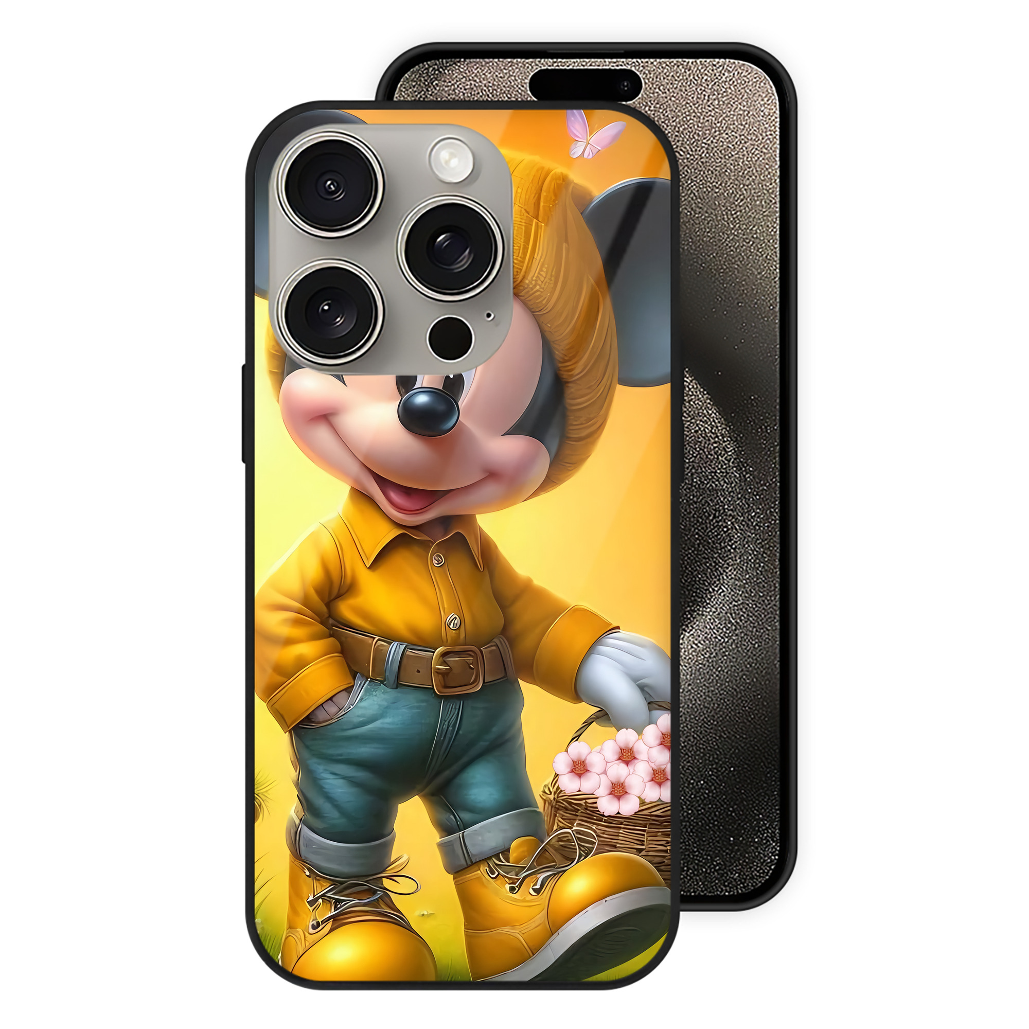 （画像用） ミッキーマウス Mickey Mouse 【iPhone15Pro対応】スマホケース 耐衝撃＆黄変防止 背面ガラス