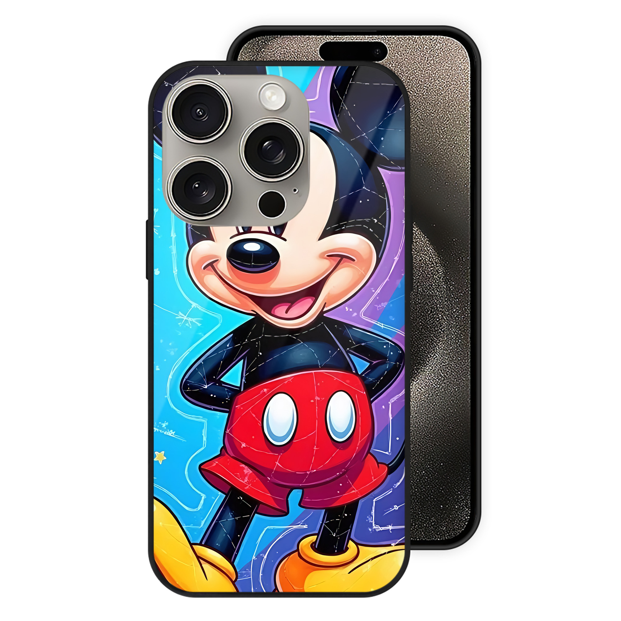 （画像用） ミッキーマウス Mickey Mouse 【iPhone15Pro対応】スマホケース 耐衝撃＆黄変防止 背面ガラス