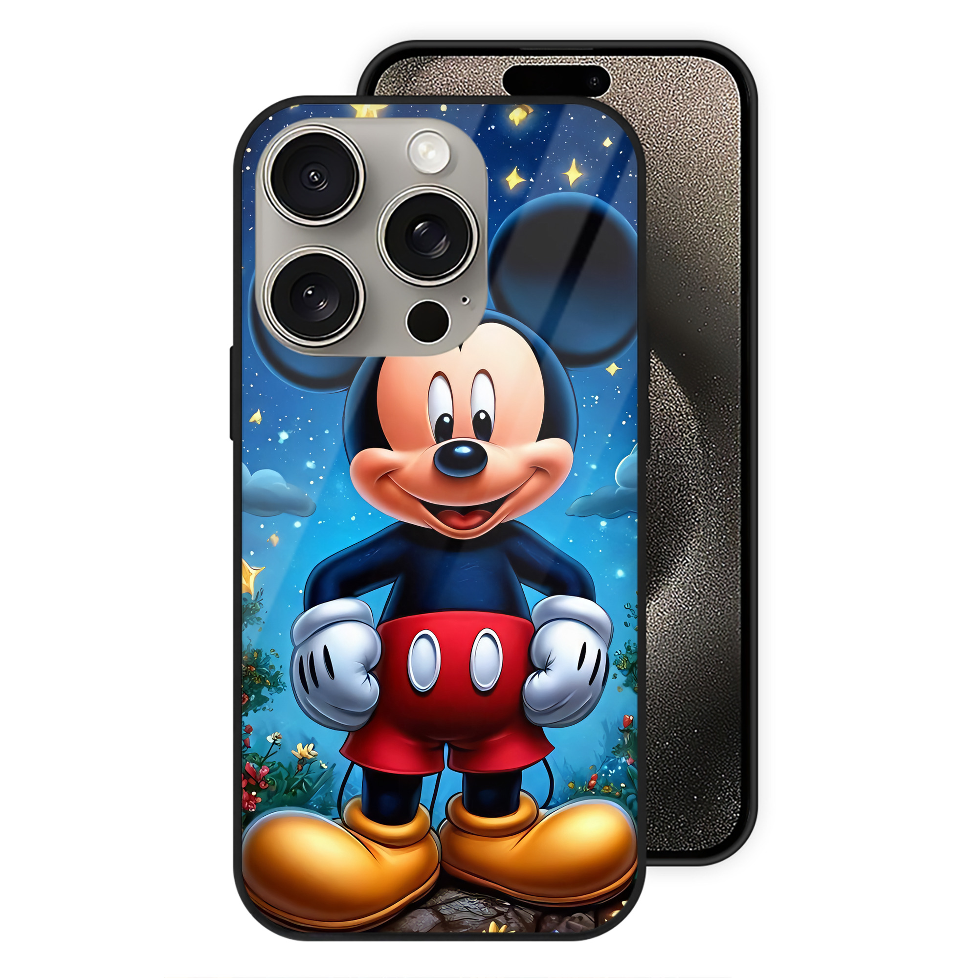 （画像用） ミッキーマウス Mickey Mouse 【iPhone15Pro対応】スマホケース 耐衝撃＆黄変防止 背面ガラス