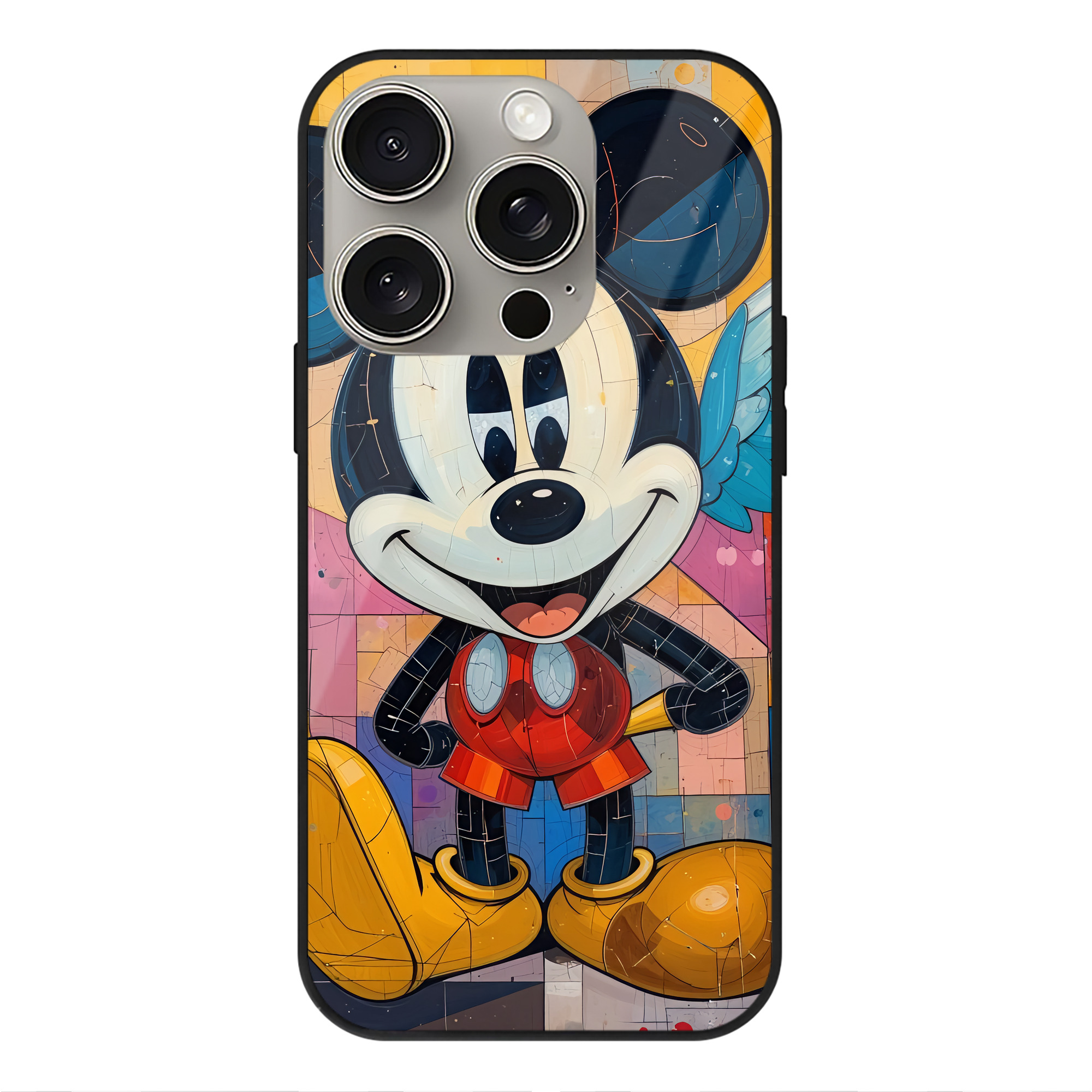 （画像用） ミッキーマウス Mickey Mouse 【iPhone15Pro対応】スマホケース 耐衝撃＆黄変防止 背面ガラス