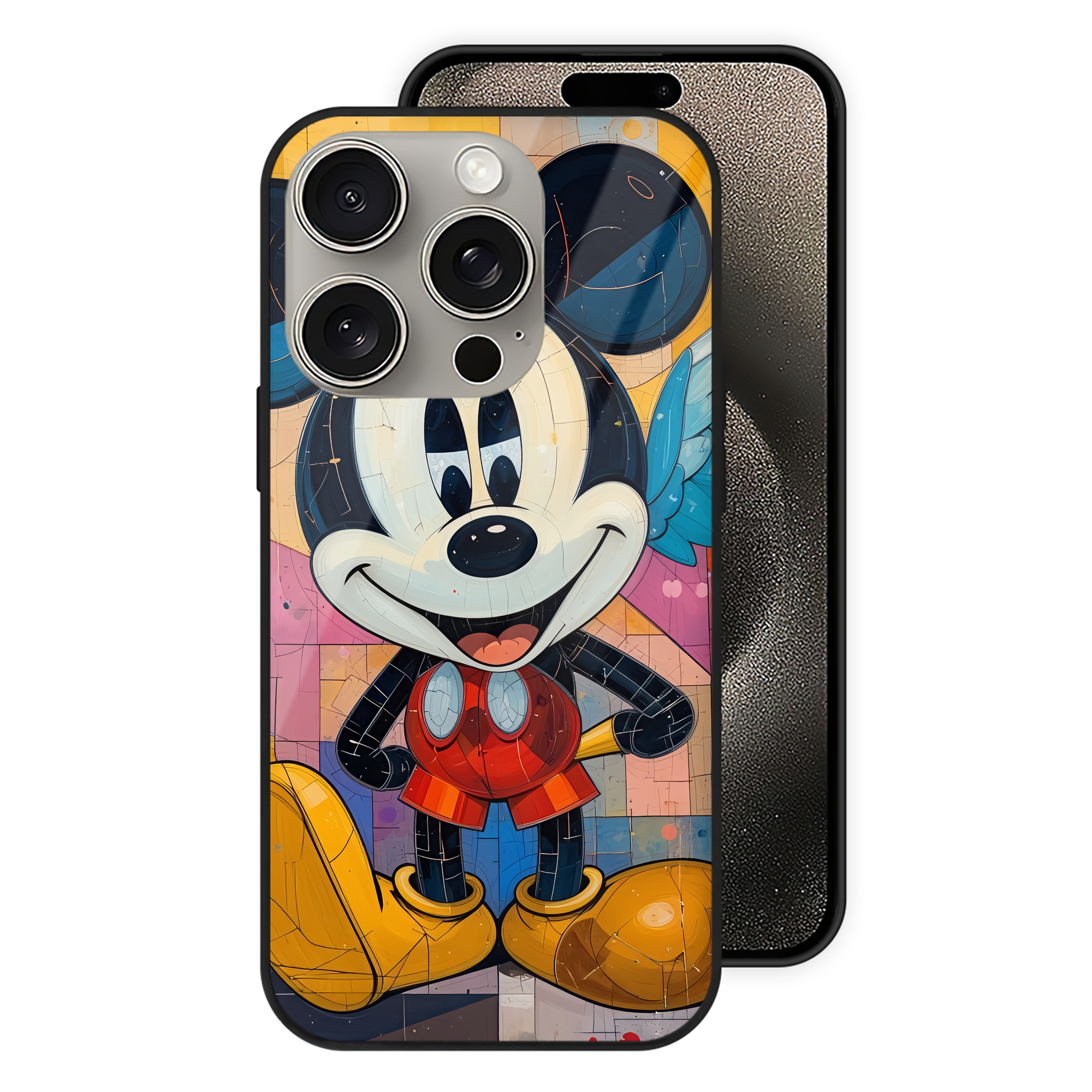 （画像用） ミッキーマウス Mickey Mouse 【iPhone15Pro対応】スマホケース 耐衝撃＆黄変防止 背面ガラス