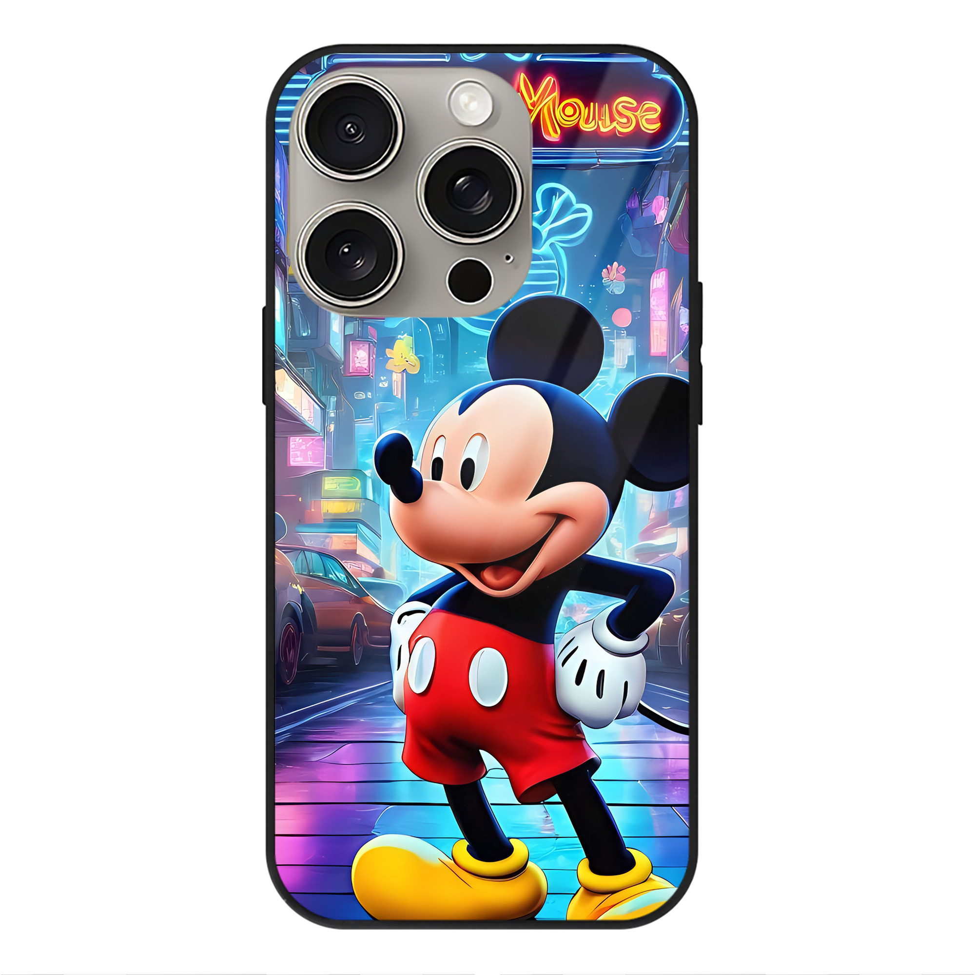 （画像用） ミッキーマウス Mickey Mouse 【iPhone15Pro対応】スマホケース 耐衝撃＆黄変防止 背面ガラス
