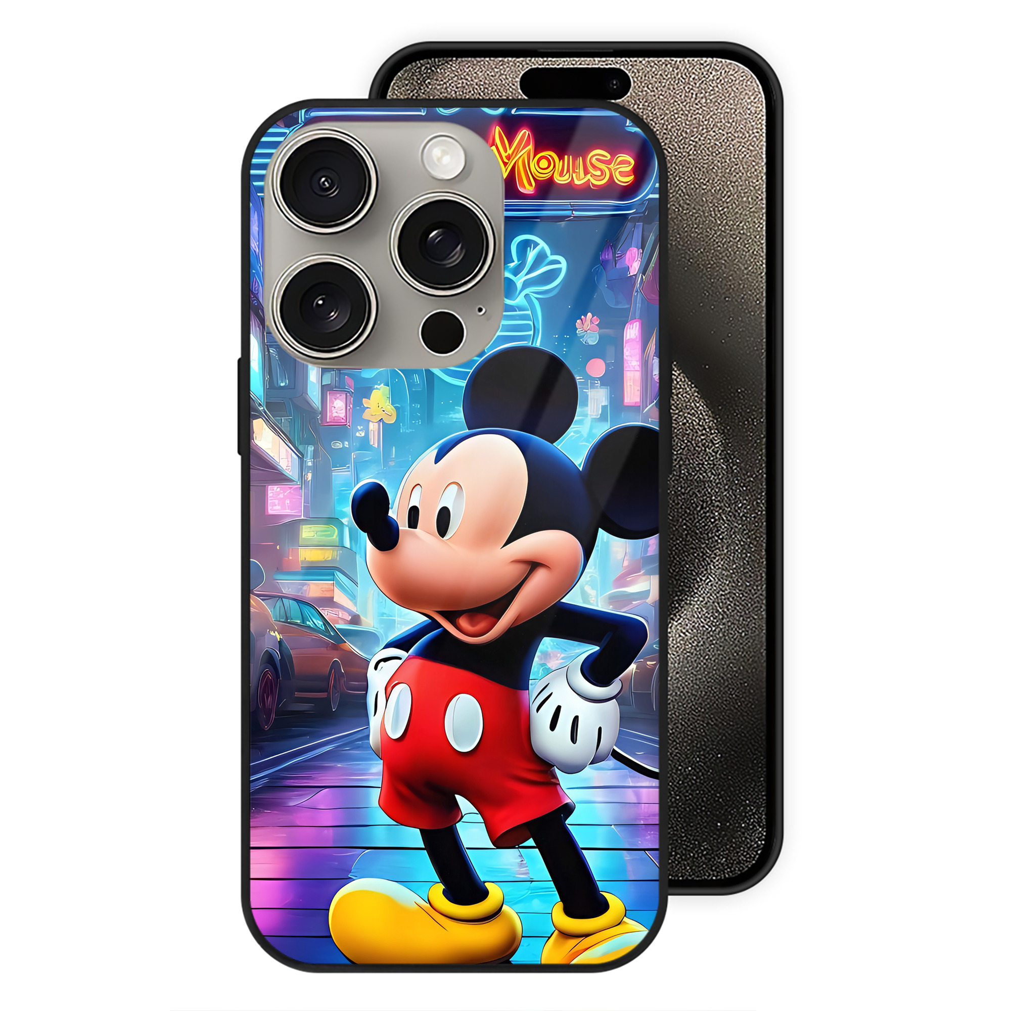 （画像用） ミッキーマウス Mickey Mouse 【iPhone15Pro対応】スマホケース 耐衝撃＆黄変防止 背面ガラス