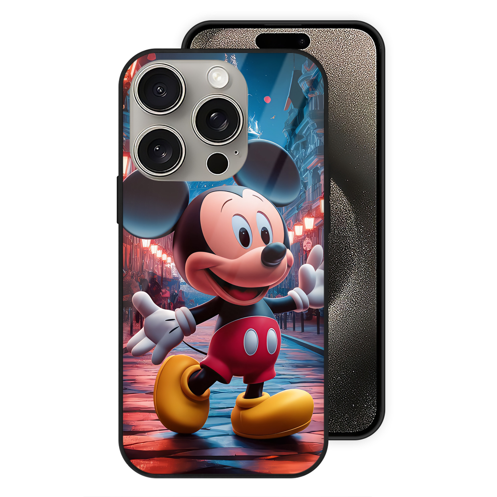 （画像用） ミッキーマウス Mickey Mouse 【iPhone15Pro対応】スマホケース 耐衝撃＆黄変防止 背面ガラス
