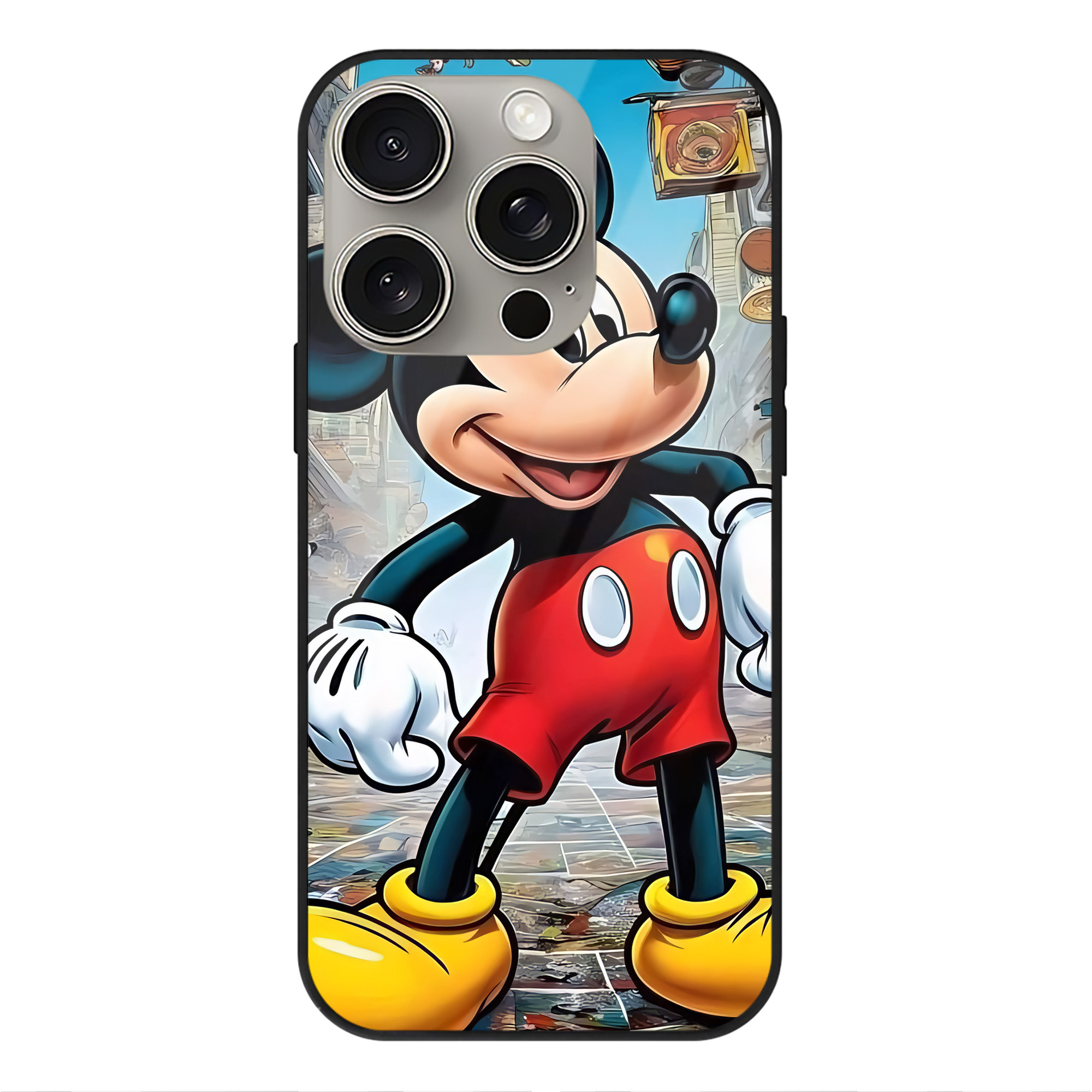 （画像用） ミッキーマウス Mickey Mouse 【iPhone15Pro対応】スマホケース 耐衝撃＆黄変防止 背面ガラス
