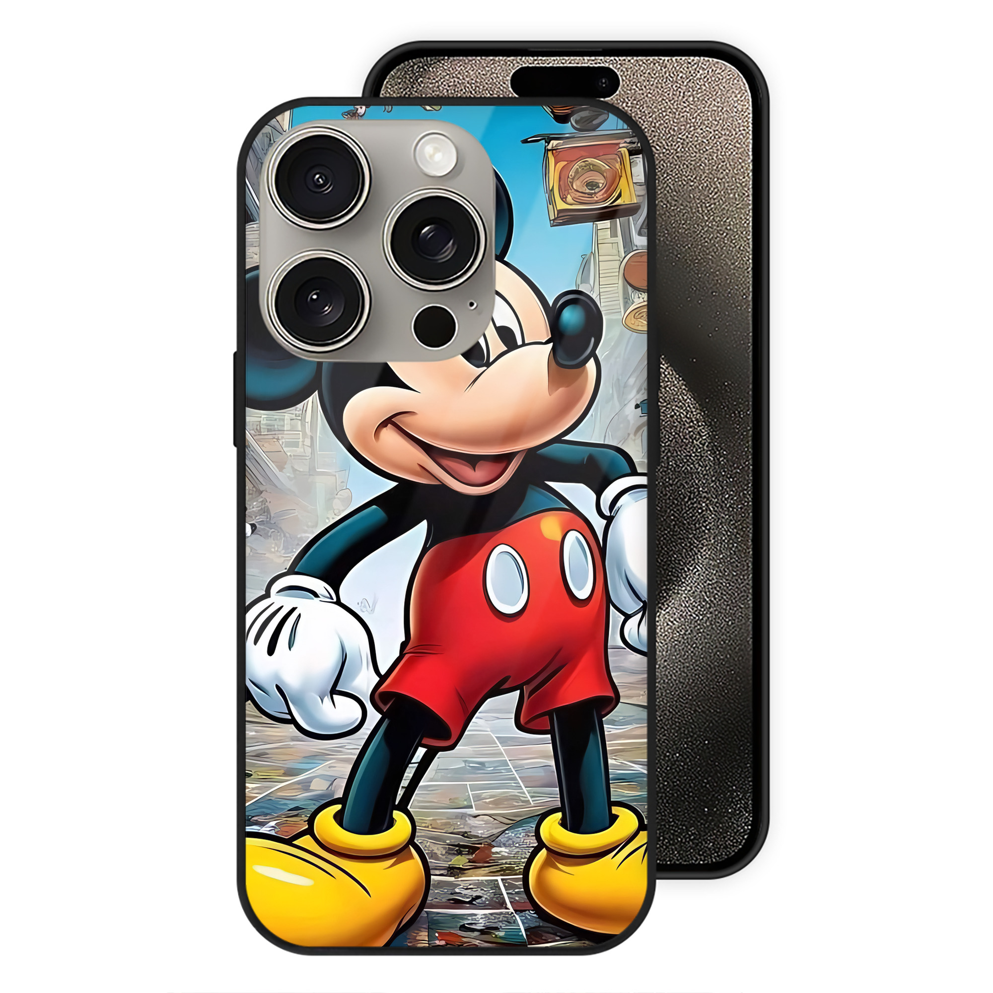 （画像用） ミッキーマウス Mickey Mouse 【iPhone15Pro対応】スマホケース 耐衝撃＆黄変防止 背面ガラス