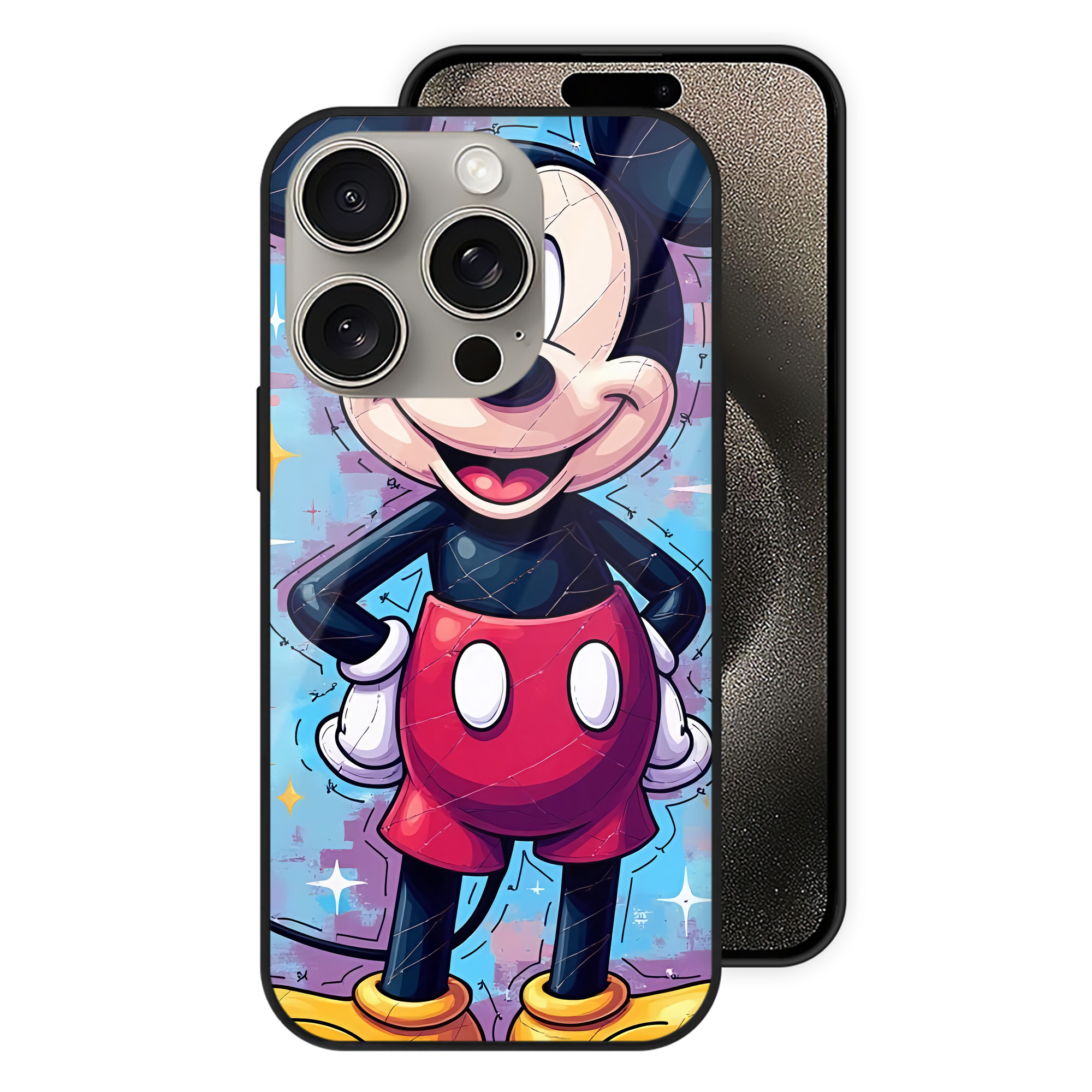 （画像用） ミッキーマウス Mickey Mouse 【iPhone15Pro対応】スマホケース 耐衝撃＆黄変防止 背面ガラス