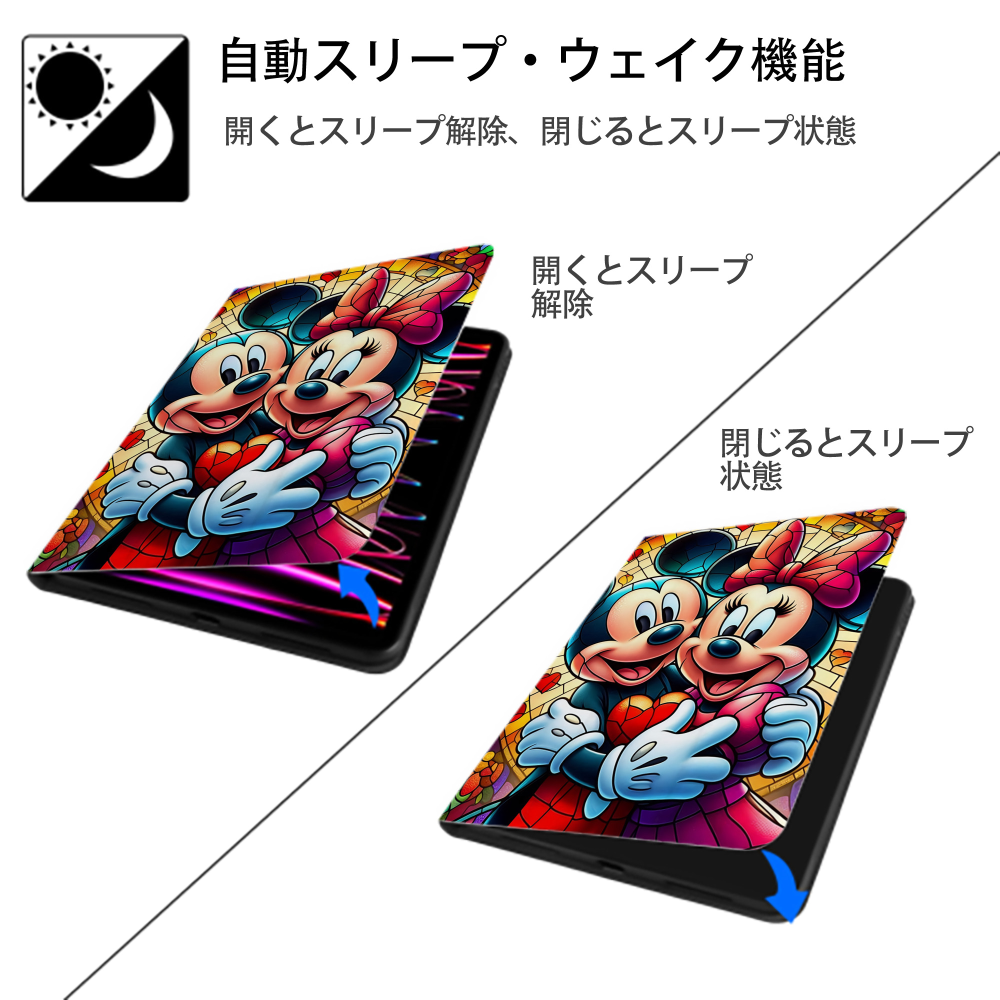 ミッキーマウス Mickey Mouse IPad ケース ペン収納付き 三つ折りスタンド PUレザー×シリコン 対応機種9.5/10.5/10.9インチ