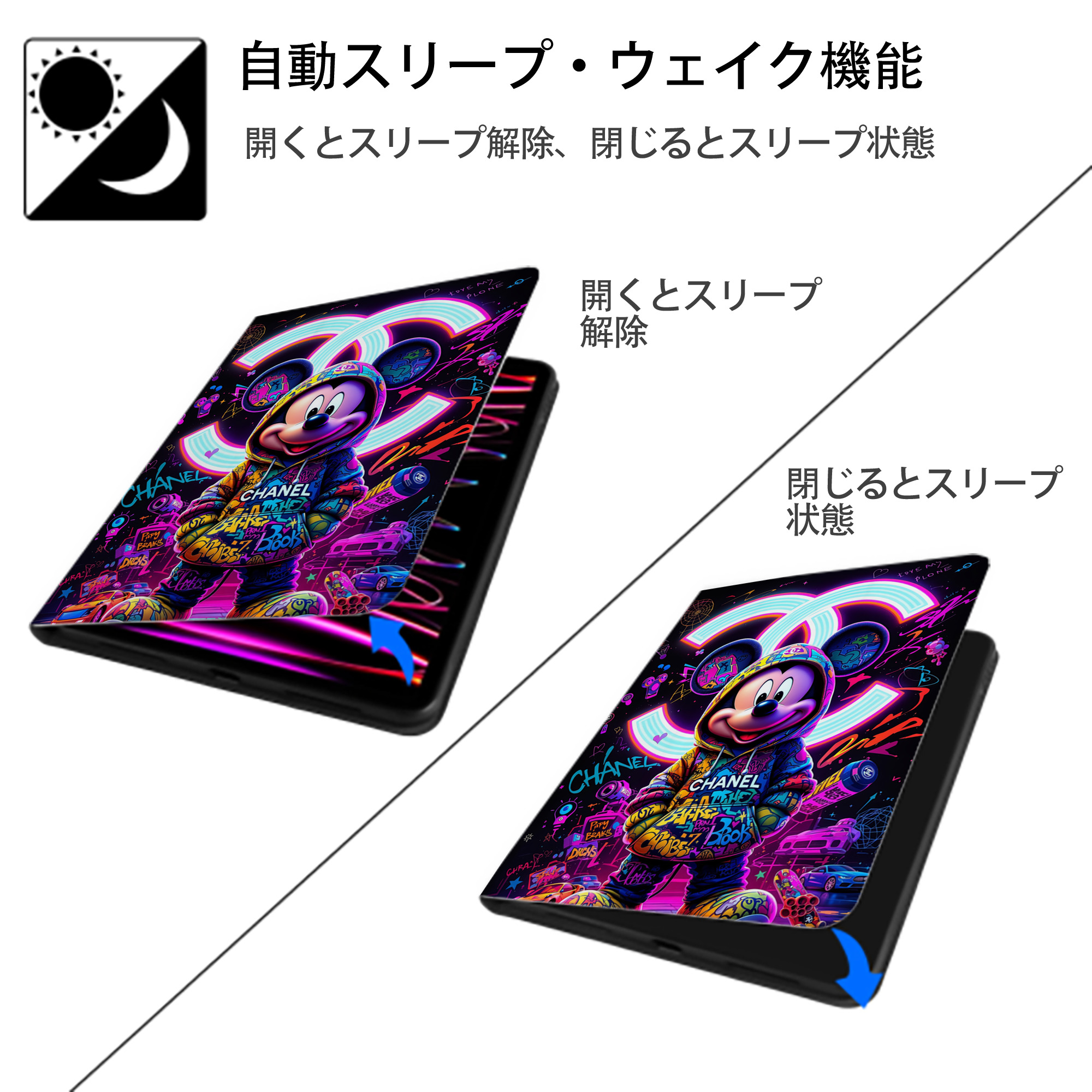 ミッキーマウス Mickey Mouse IPad ケース ペン収納付き 三つ折りスタンド PUレザー×シリコン 対応機種9.5/10.5/10.9インチ