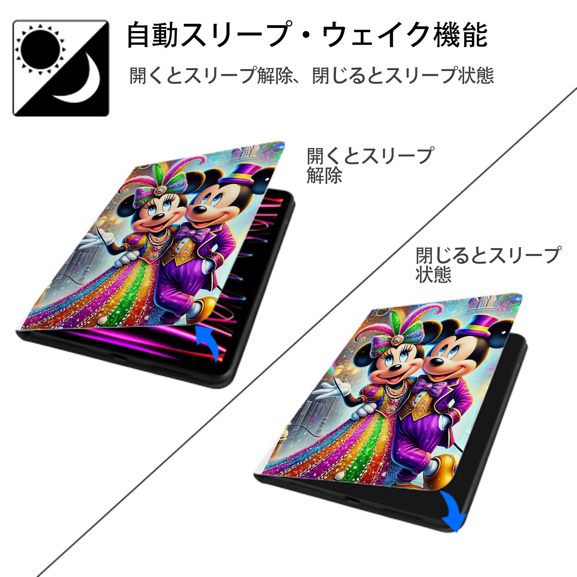 ミッキーマウス Mickey Mouse IPad ケース ペン収納付き 三つ折りスタンド PUレザー×シリコン 対応機種9.5/10.5/10.9インチ