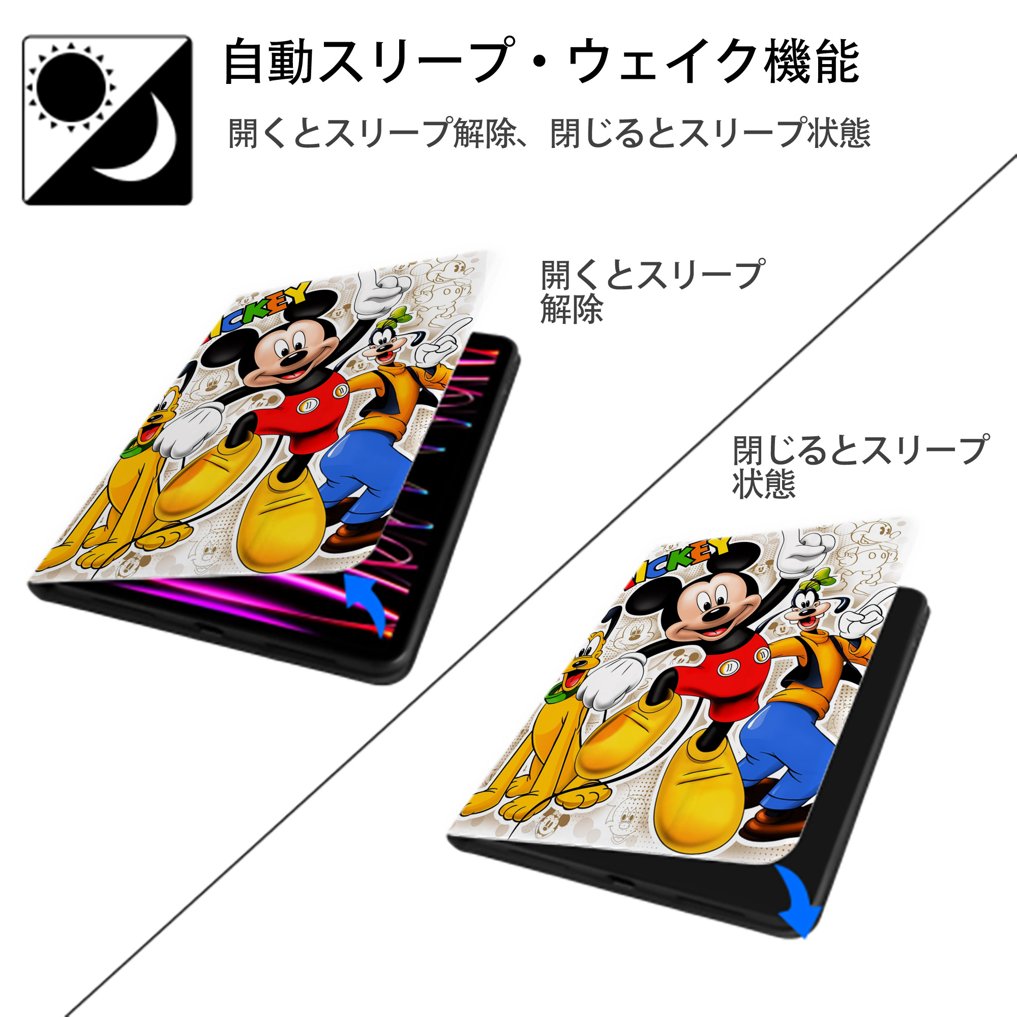 ミッキーマウス Mickey Mouse IPad ケース ペン収納付き 三つ折りスタンド PUレザー×シリコン 対応機種9.5/10.5/10.9インチ