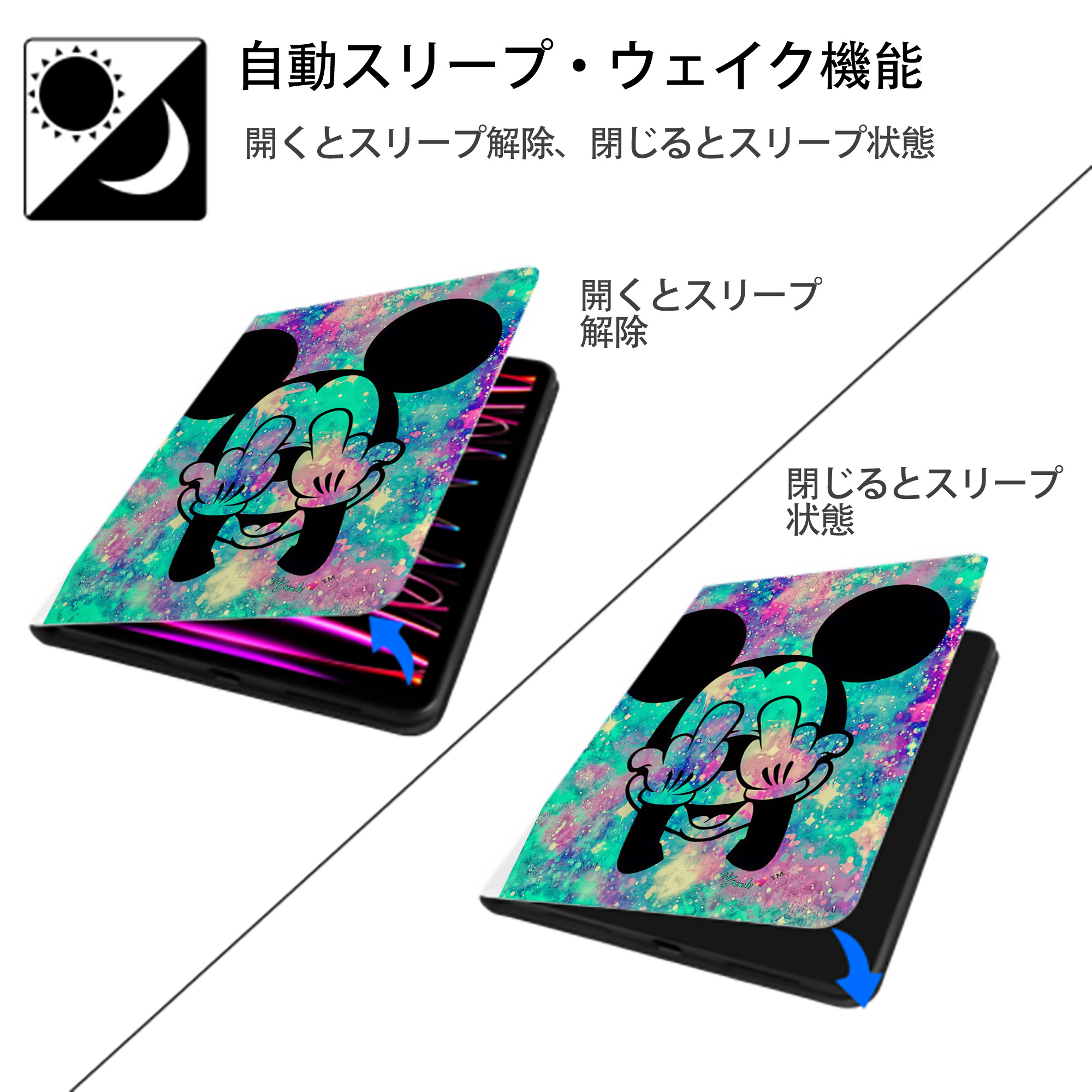 ミッキーマウス Mickey Mouse IPad ケース ペン収納付き 三つ折りスタンド PUレザー×シリコン 対応機種9.5/10.5/10.9インチ