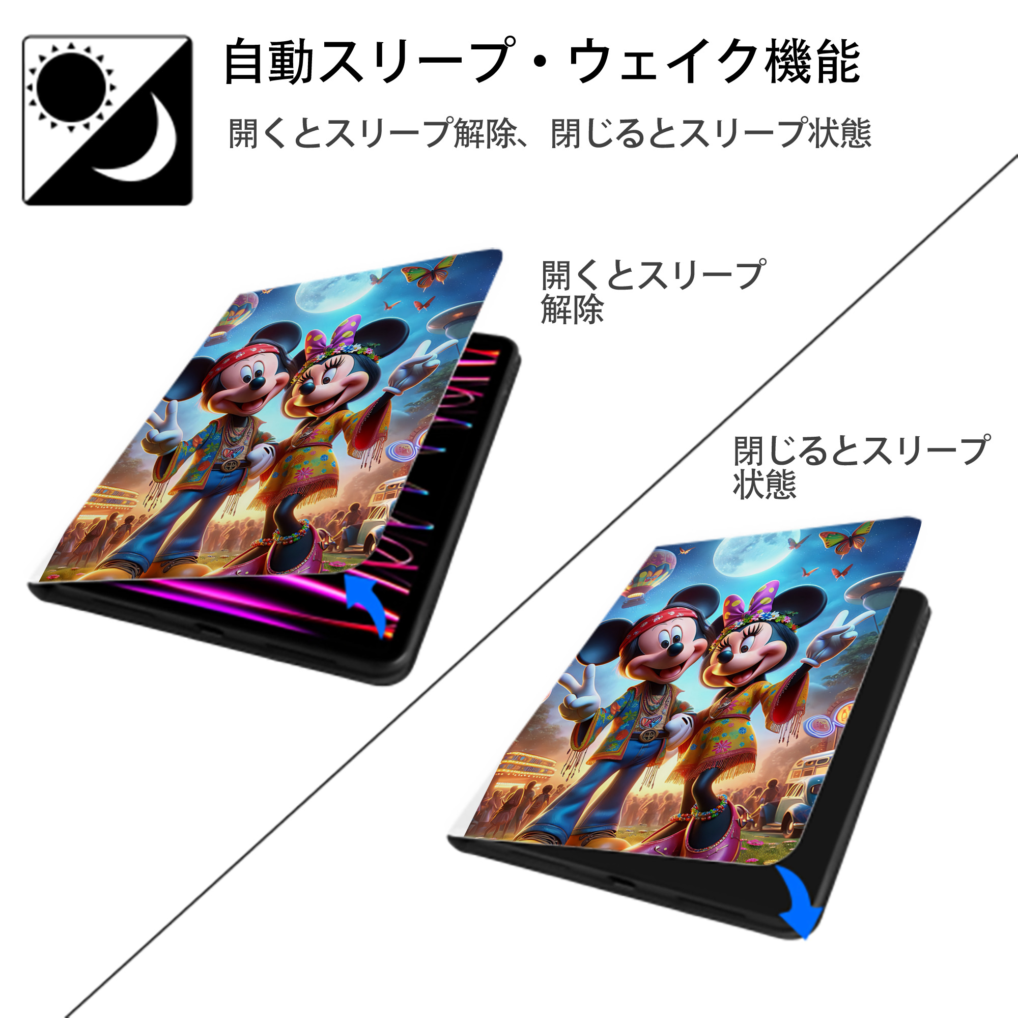 ミッキーマウス Mickey Mouse IPad ケース ペン収納付き 三つ折りスタンド PUレザー×シリコン 対応機種9.5/10.5/10.9インチ