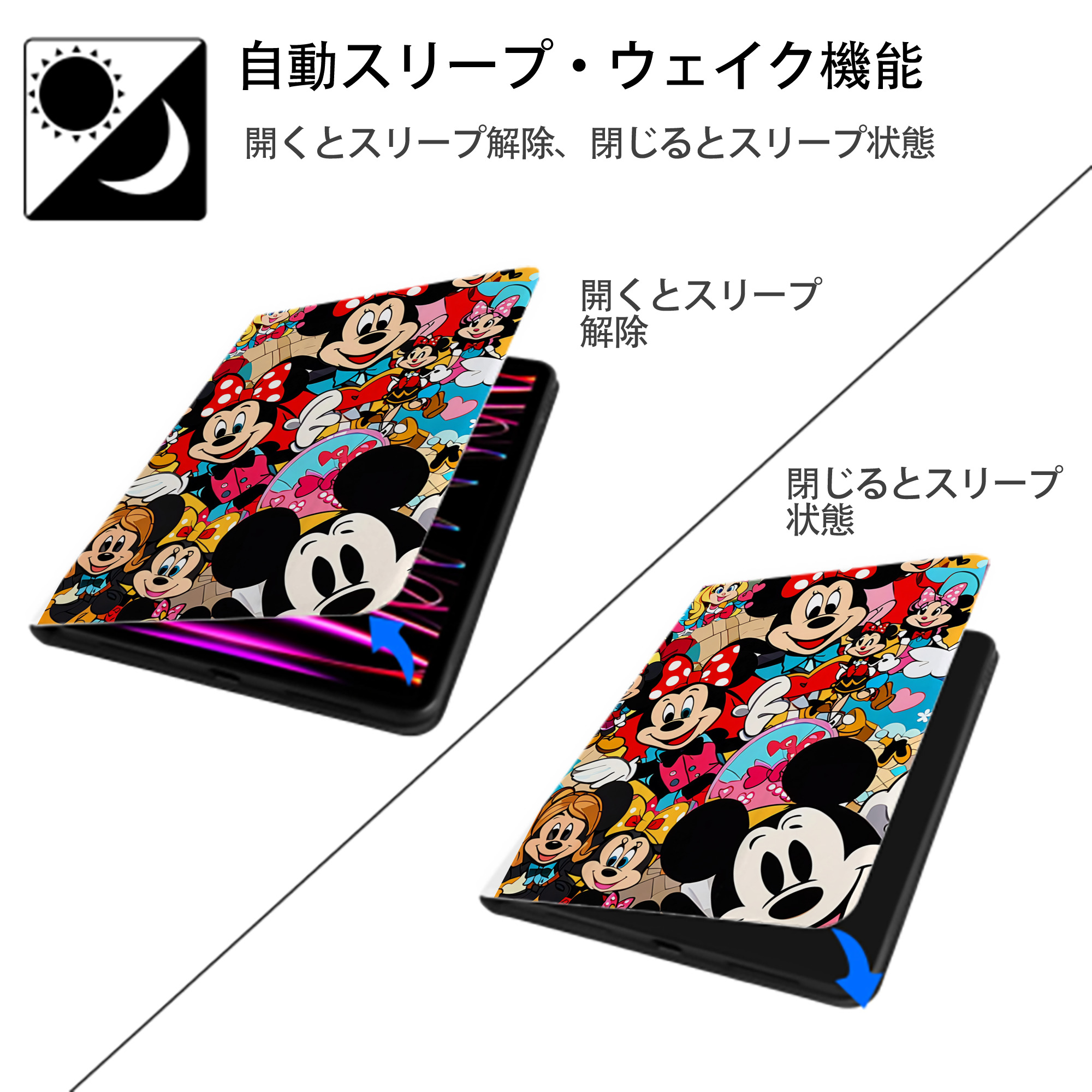 ミッキーマウス Mickey Mouse IPad ケース ペン収納付き 三つ折りスタンド PUレザー×シリコン 対応機種9.5/10.5/10.9インチ