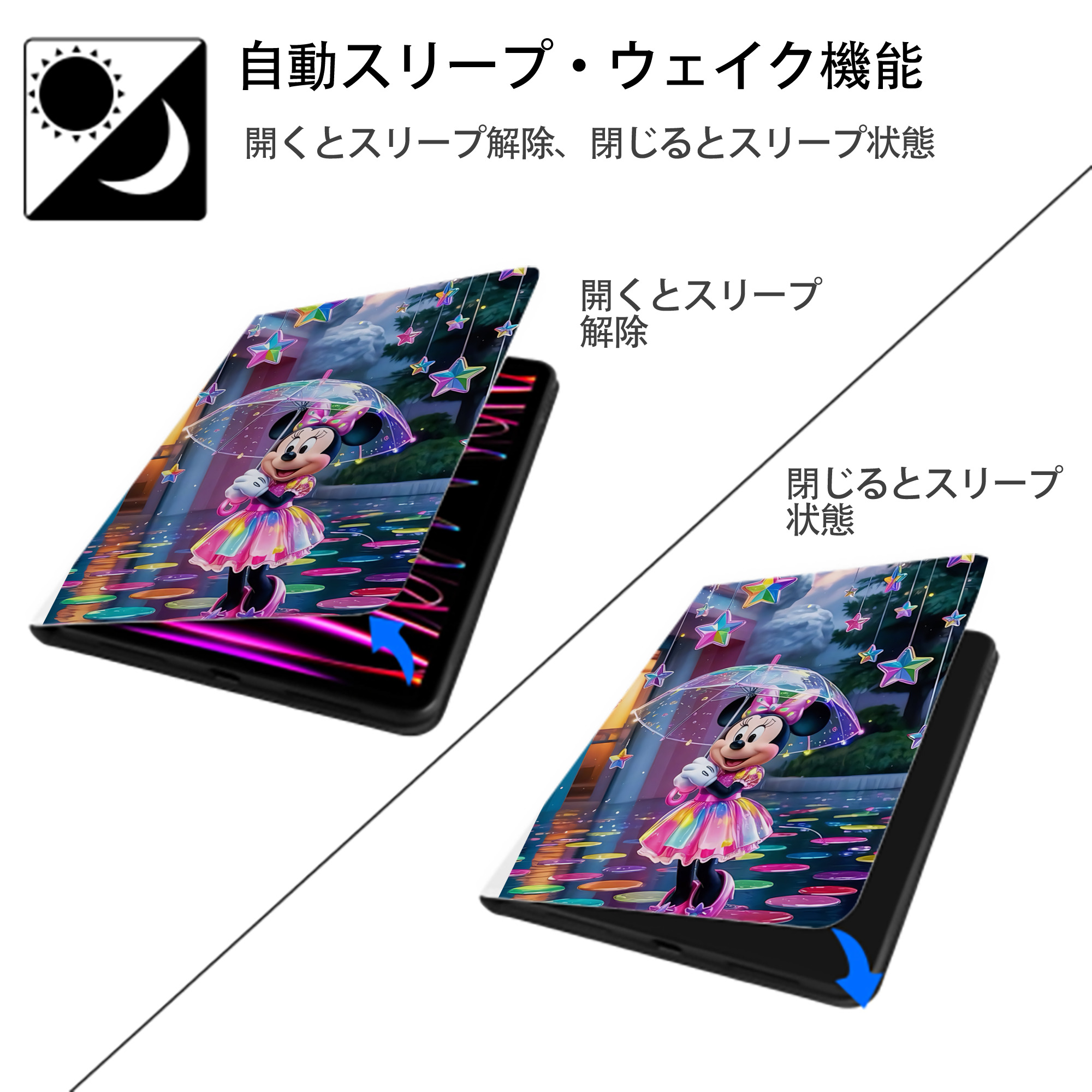ミッキーマウス Mickey Mouse IPad ケース ペン収納付き 三つ折りスタンド PUレザー×シリコン 対応機種9.5/10.5/10.9インチ