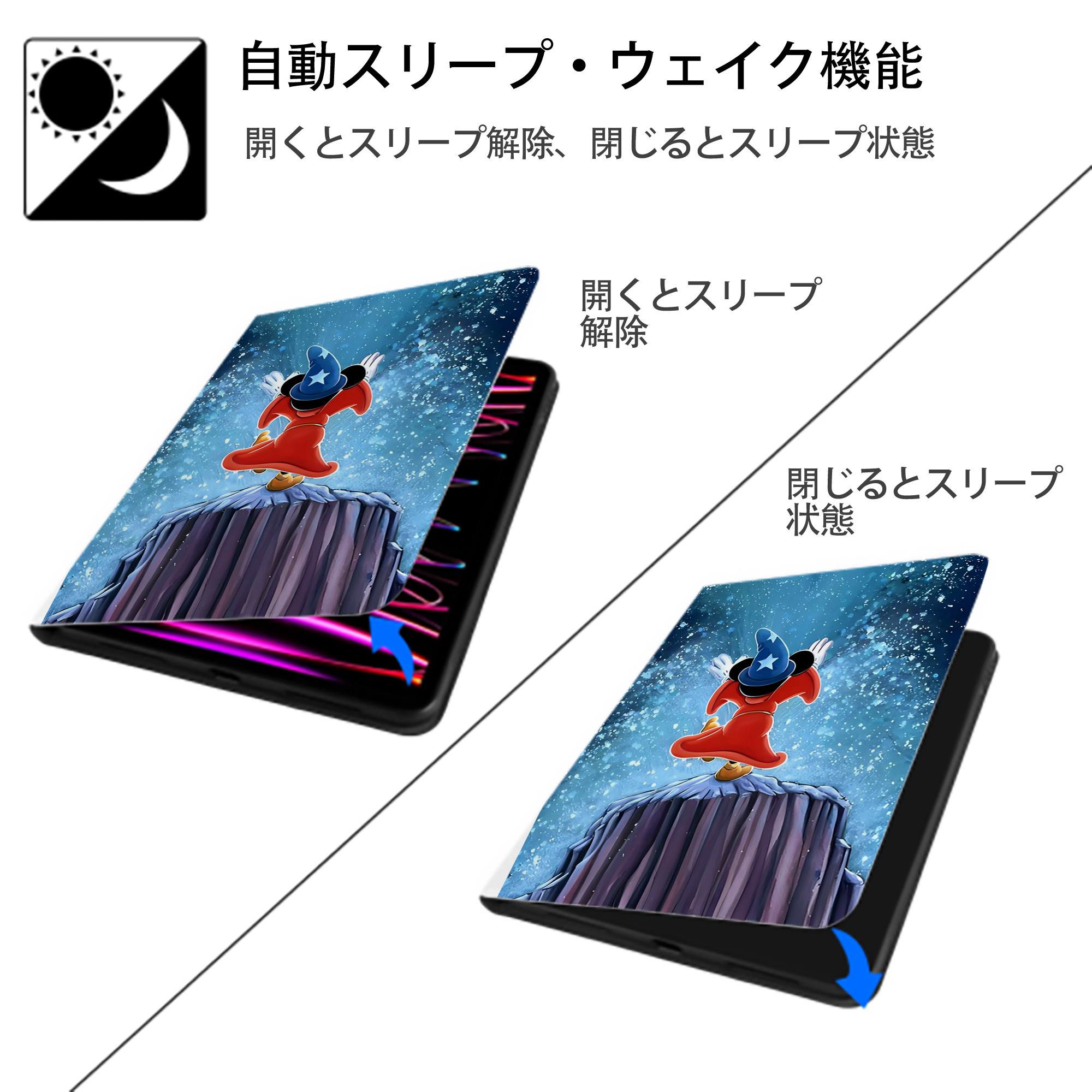 ミッキーマウス Mickey Mouse IPad ケース ペン収納付き 三つ折りスタンド PUレザー×シリコン 対応機種9.5/10.5/10.9インチ