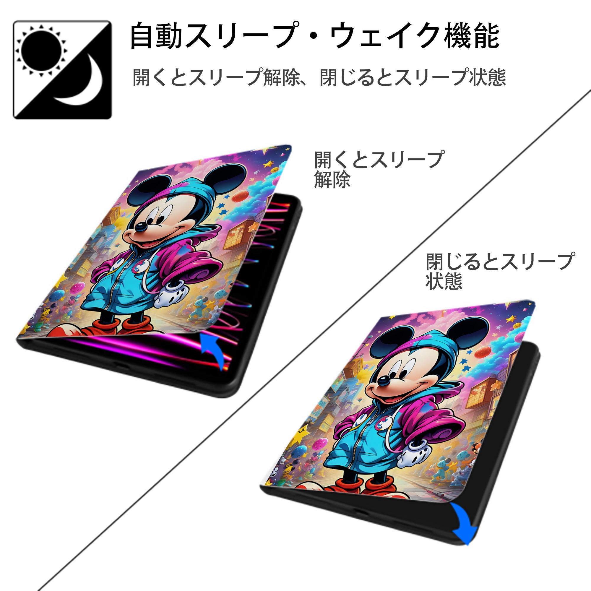 ミッキーマウス Mickey Mouse IPad ケース ペン収納付き 三つ折りスタンド PUレザー×シリコン 対応機種9.5/10.5/10.9インチ