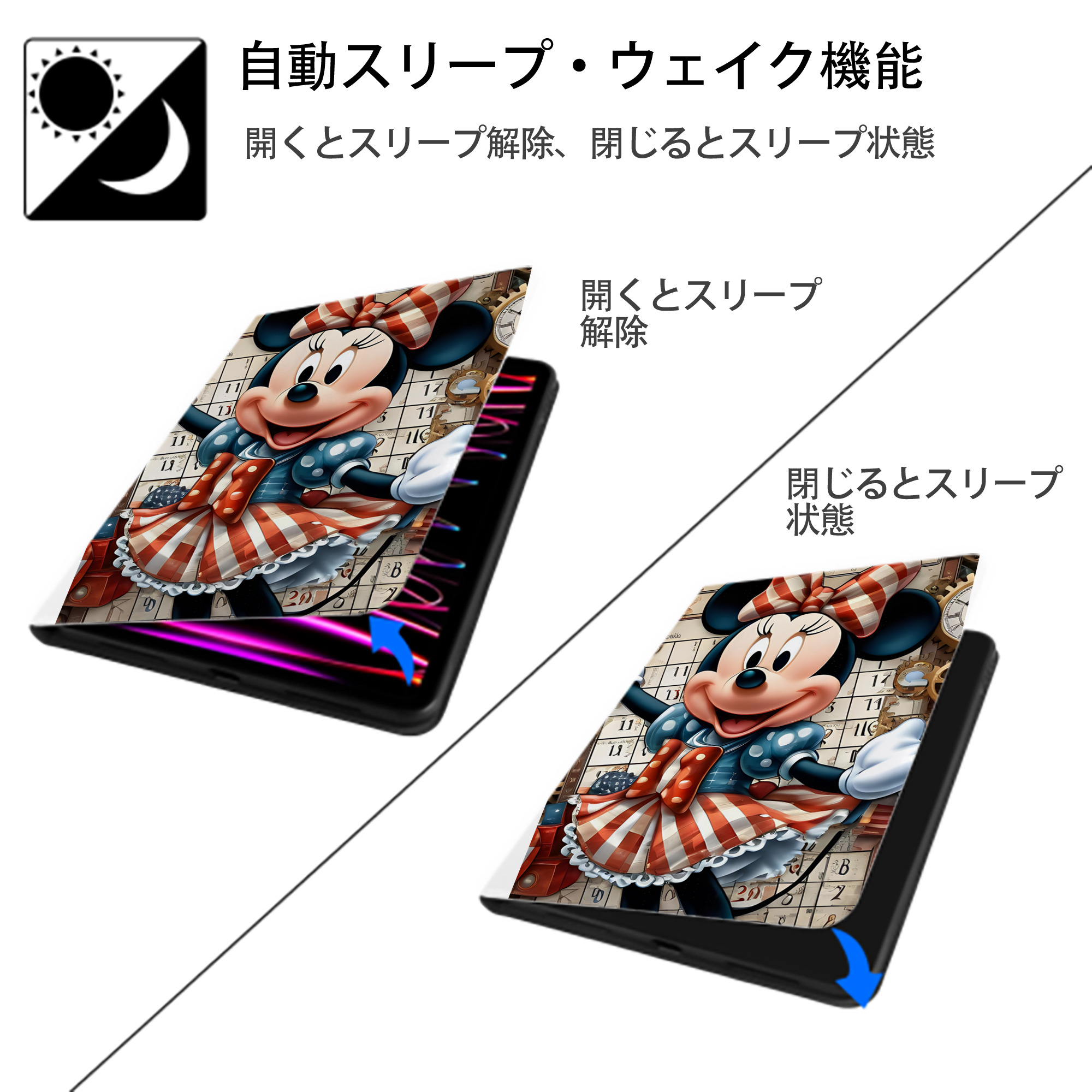 ミッキーマウス Mickey Mouse IPad ケース ペン収納付き 三つ折りスタンド PUレザー×シリコン 対応機種9.5/10.5/10.9インチ