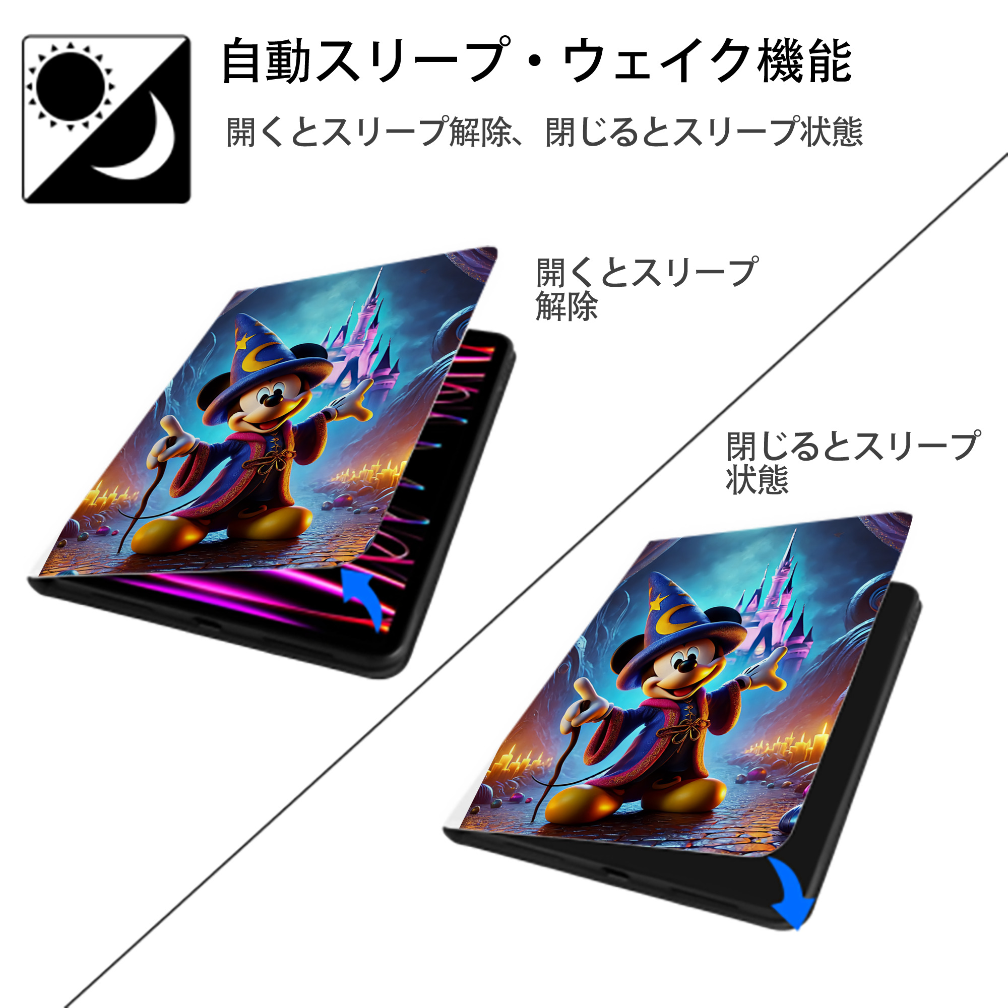 ミッキーマウス Mickey Mouse IPad ケース ペン収納付き 三つ折りスタンド PUレザー×シリコン 対応機種9.5/10.5/10.9インチ