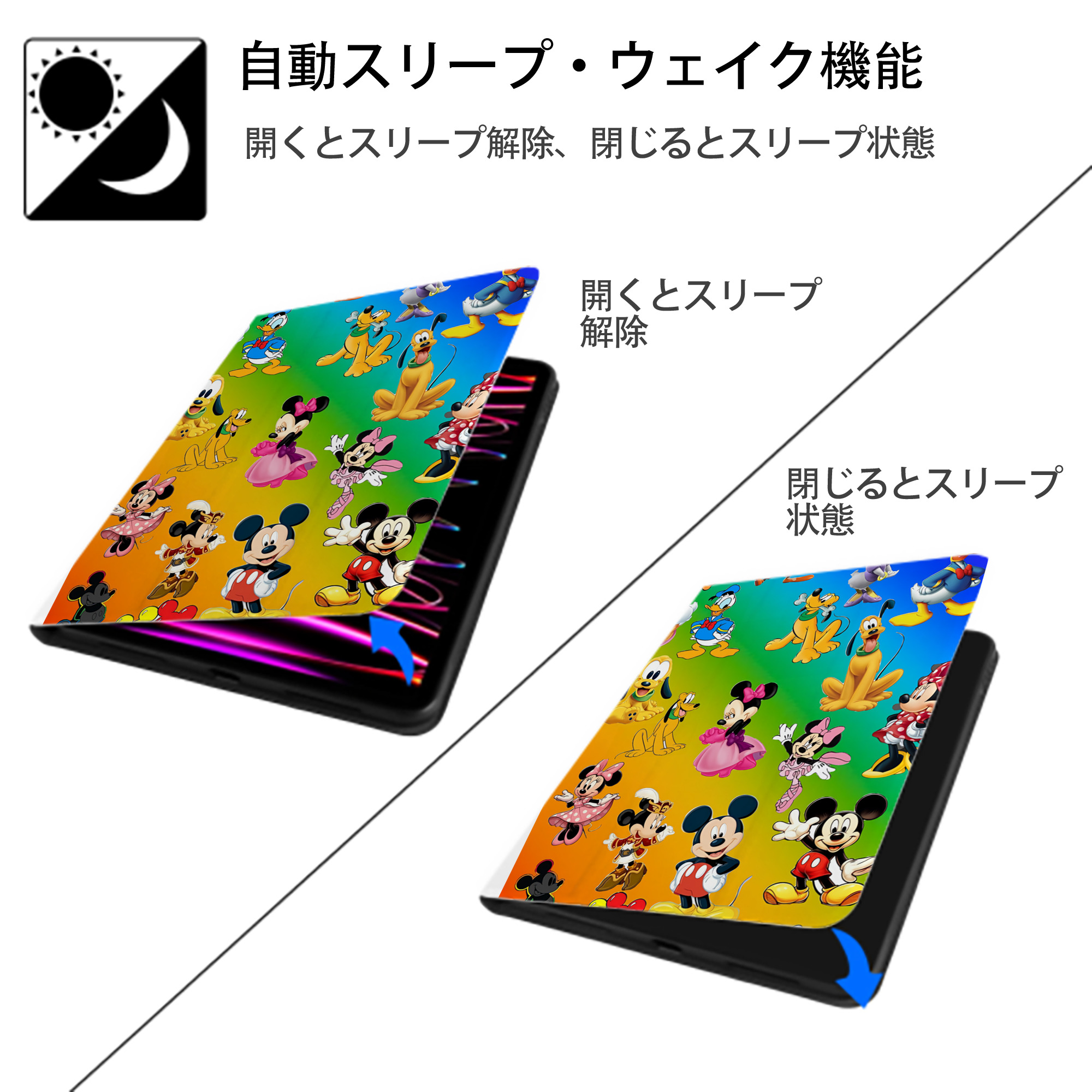 ミッキーマウス Mickey Mouse IPad ケース ペン収納付き 三つ折りスタンド PUレザー×シリコン 対応機種9.5/10.5/10.9インチ