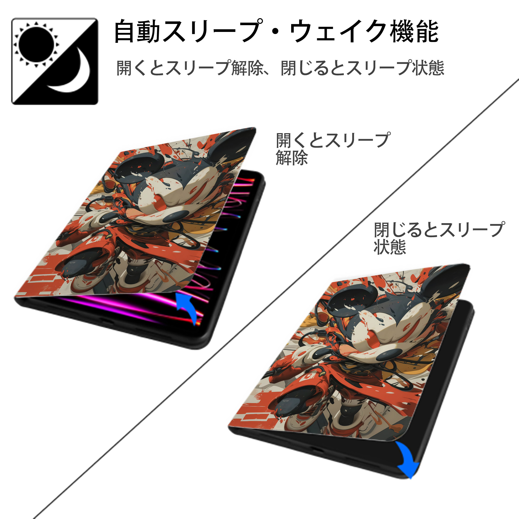 ミッキーマウス Mickey Mouse IPad ケース ペン収納付き 三つ折りスタンド PUレザー×シリコン 対応機種9.5/10.5/10.9インチ