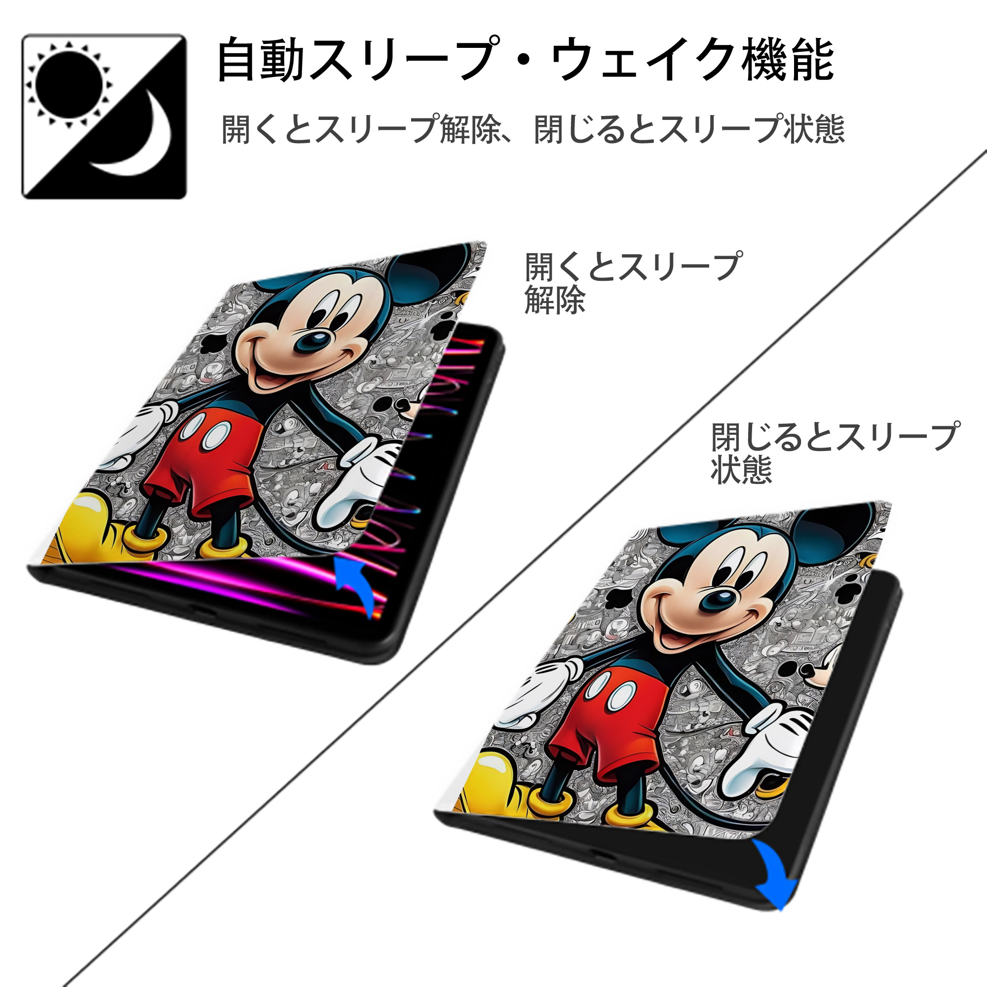 ミッキーマウス Mickey Mouse IPad ケース ペン収納付き 三つ折りスタンド PUレザー×シリコン 対応機種9.5/10.5/10.9インチ