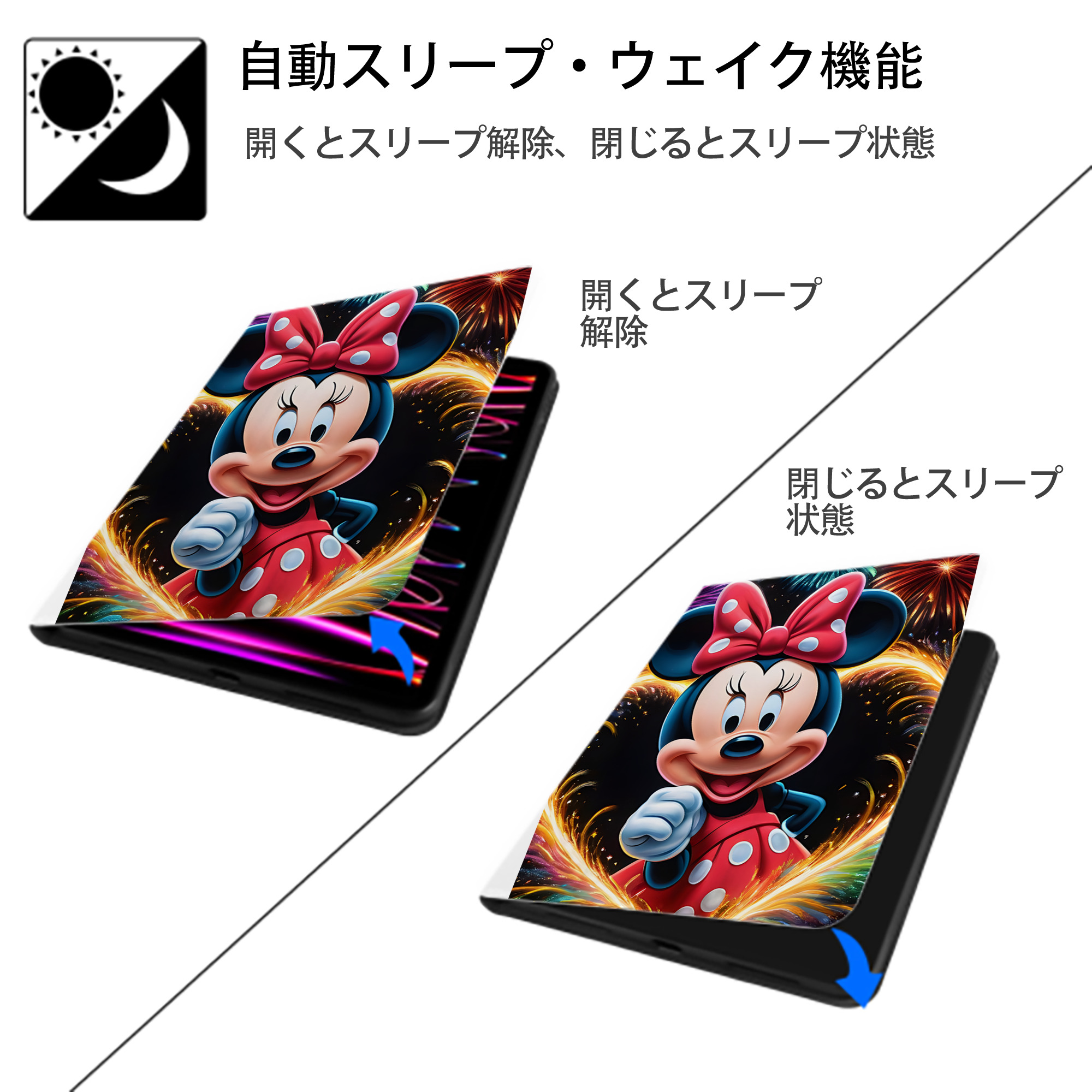 ミッキーマウス Mickey Mouse IPad ケース ペン収納付き 三つ折りスタンド PUレザー×シリコン 対応機種9.5/10.5/10.9インチ