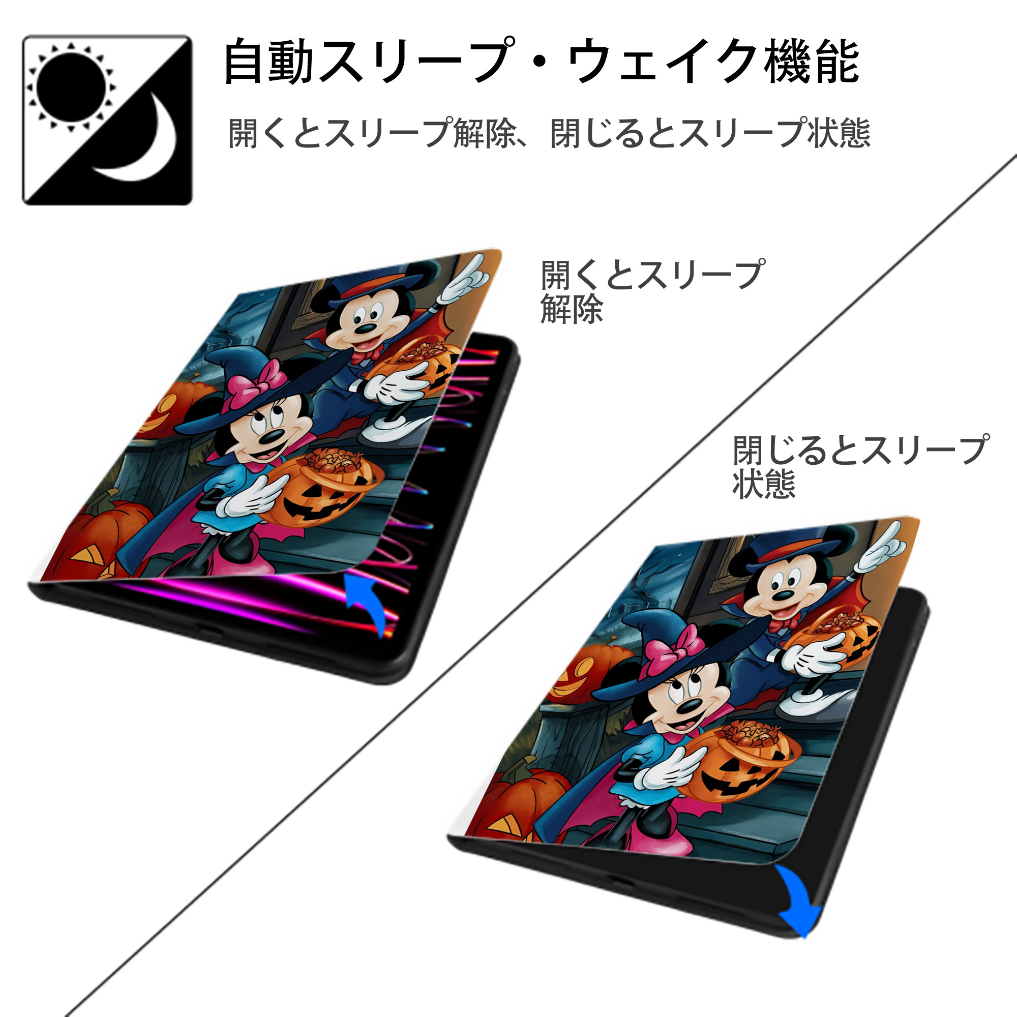 ミッキーマウス Mickey Mouse IPad ケース ペン収納付き 三つ折りスタンド PUレザー×シリコン 対応機種9.5/10.5/10.9インチ