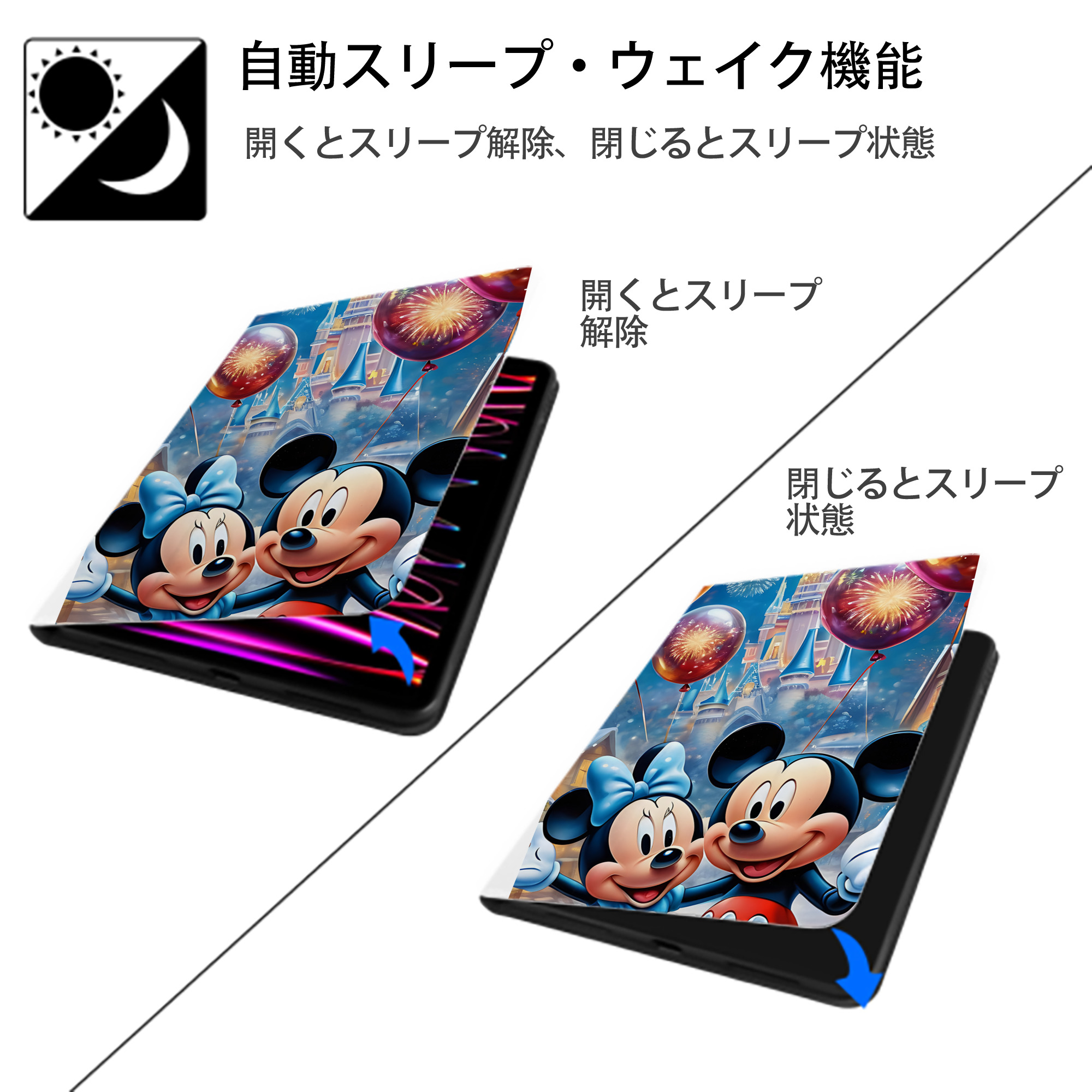 ミッキーマウス Mickey Mouse IPad ケース ペン収納付き 三つ折りスタンド PUレザー×シリコン 対応機種9.5/10.5/10.9インチ