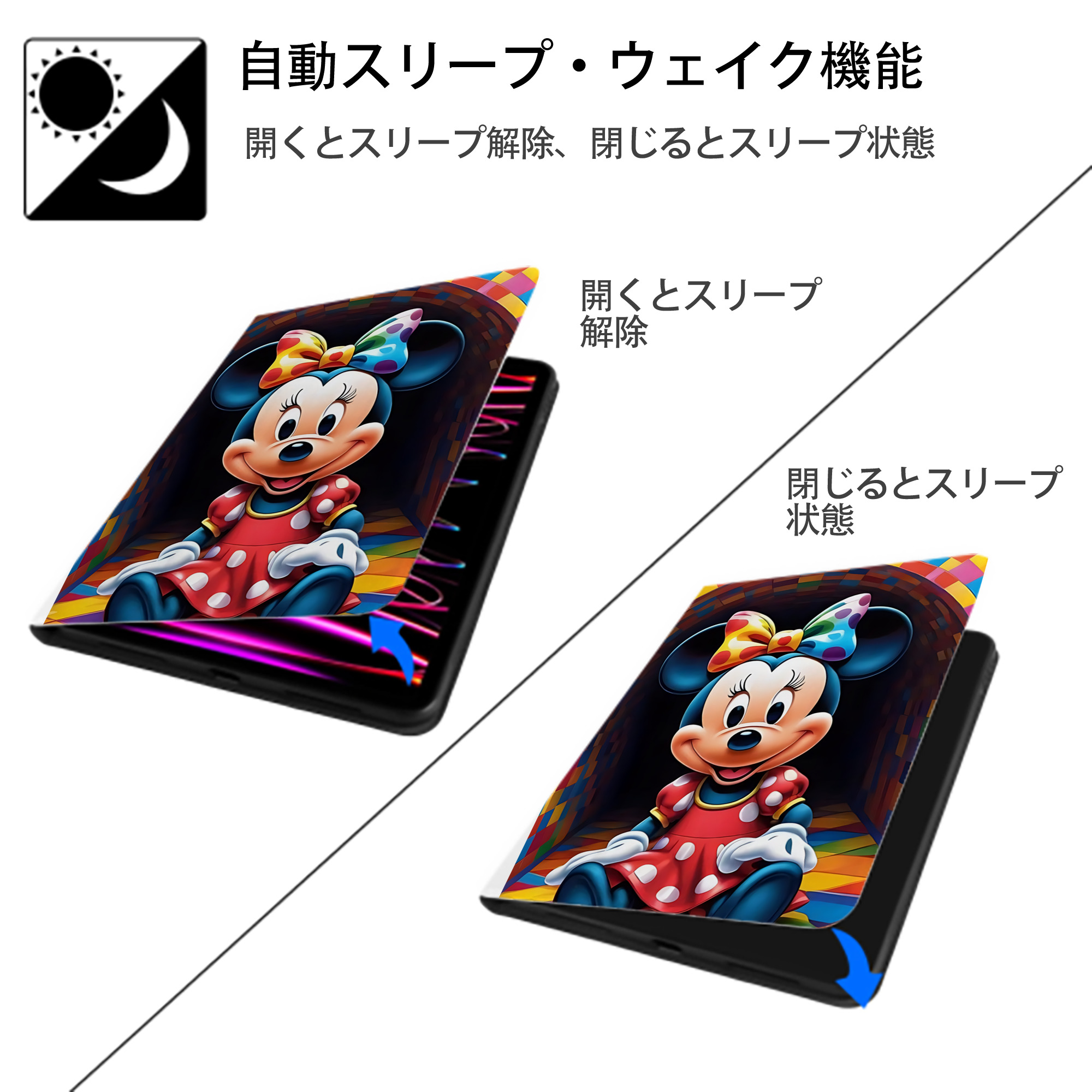 ミッキーマウス Mickey Mouse IPad ケース ペン収納付き 三つ折りスタンド PUレザー×シリコン 対応機種9.5/10.5/10.9インチ